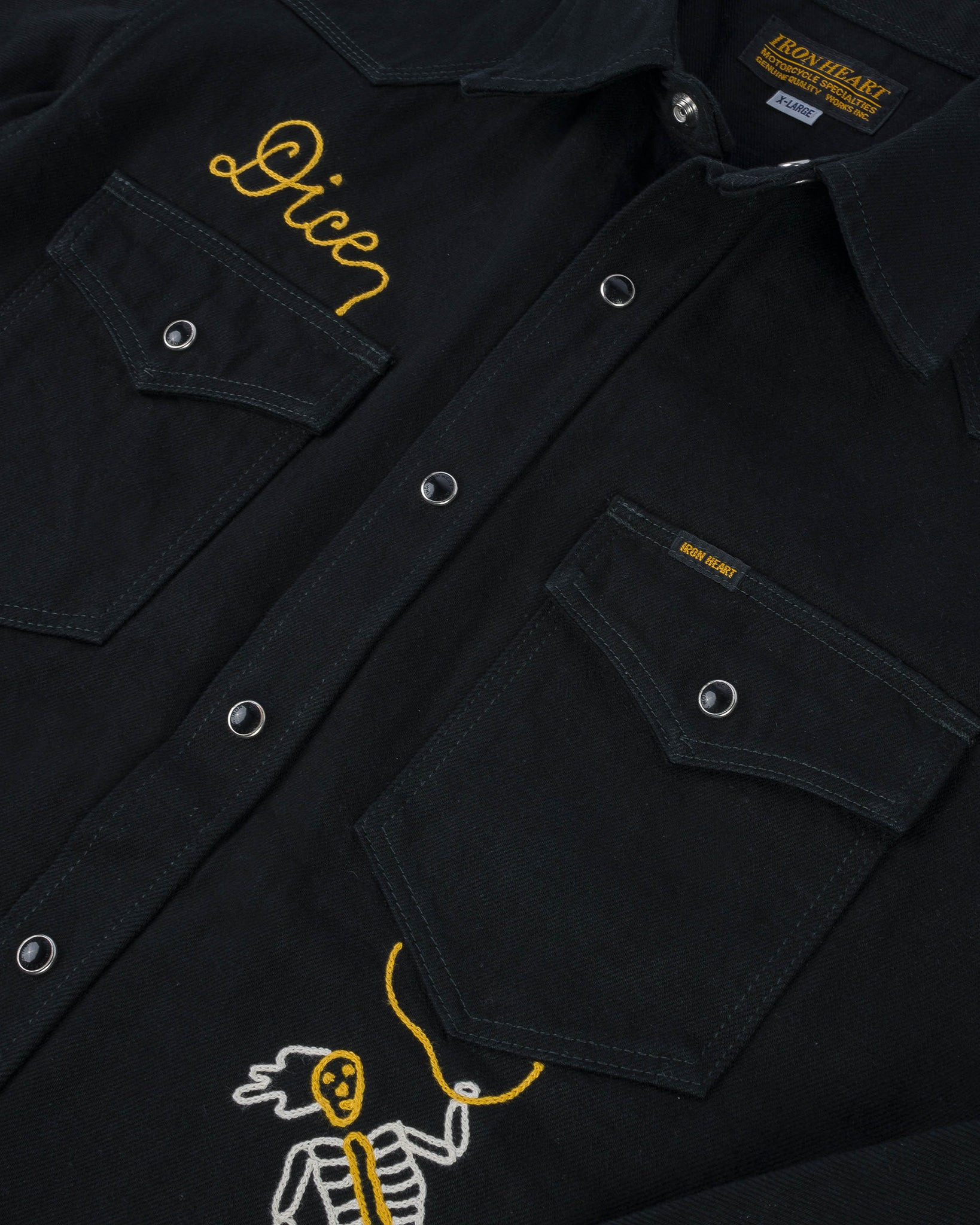 IHSH-IHxDM-01 Iron Heart x DicE 12oz Selvedge Denim Embroidered Western Shirt "The Johnny Cash III"  - 8