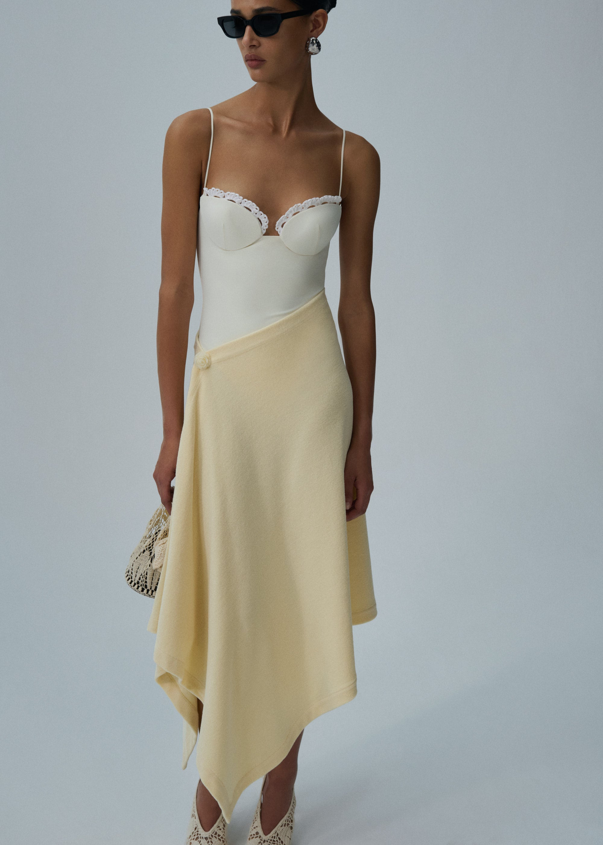 Crochet-trim bustier swimsuit in cream - 4