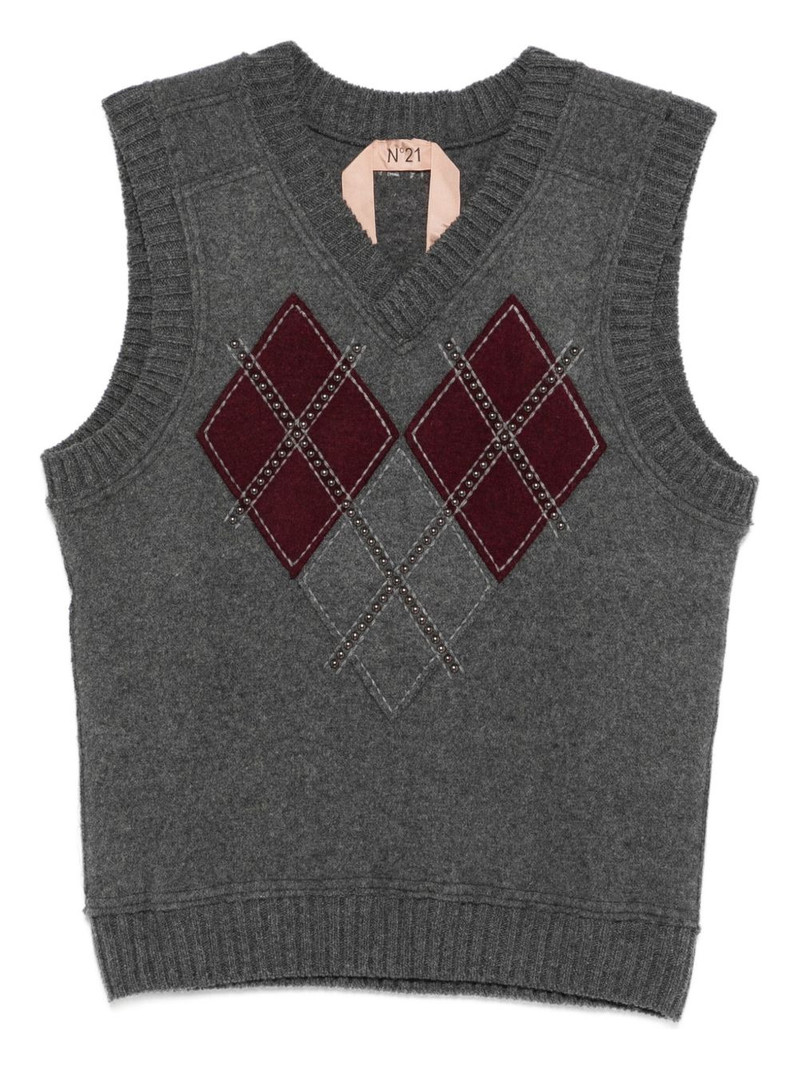 stud-embellished argyle-knit vest 1