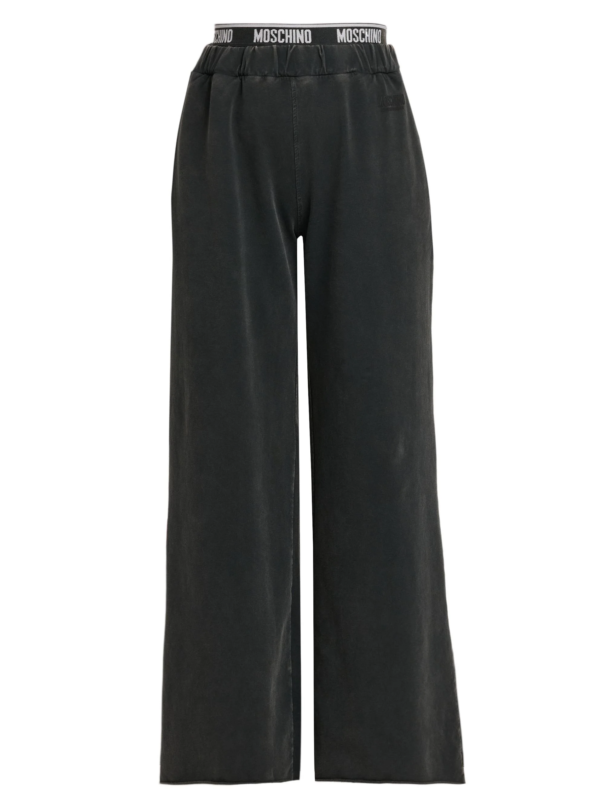 Women's Stretch-Cotton Fleece Wide-Leg Pants - Black - 1