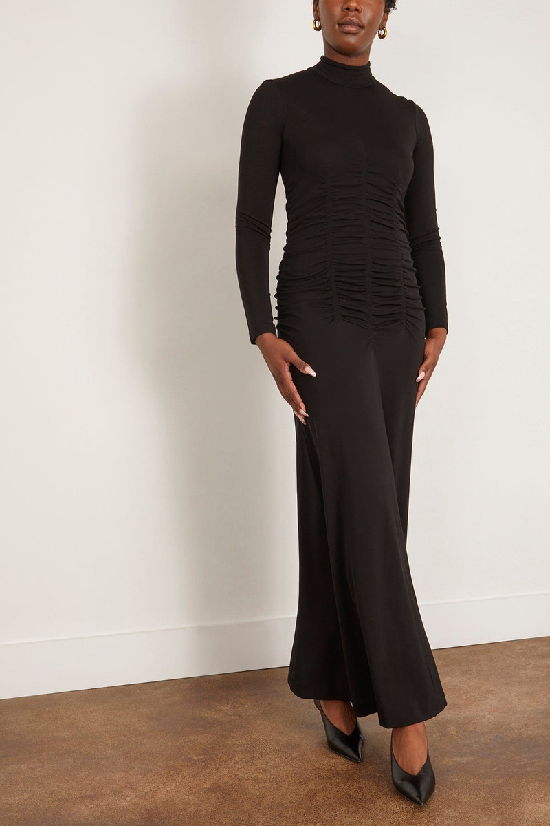 High Neck Ruche Dress in Black 3