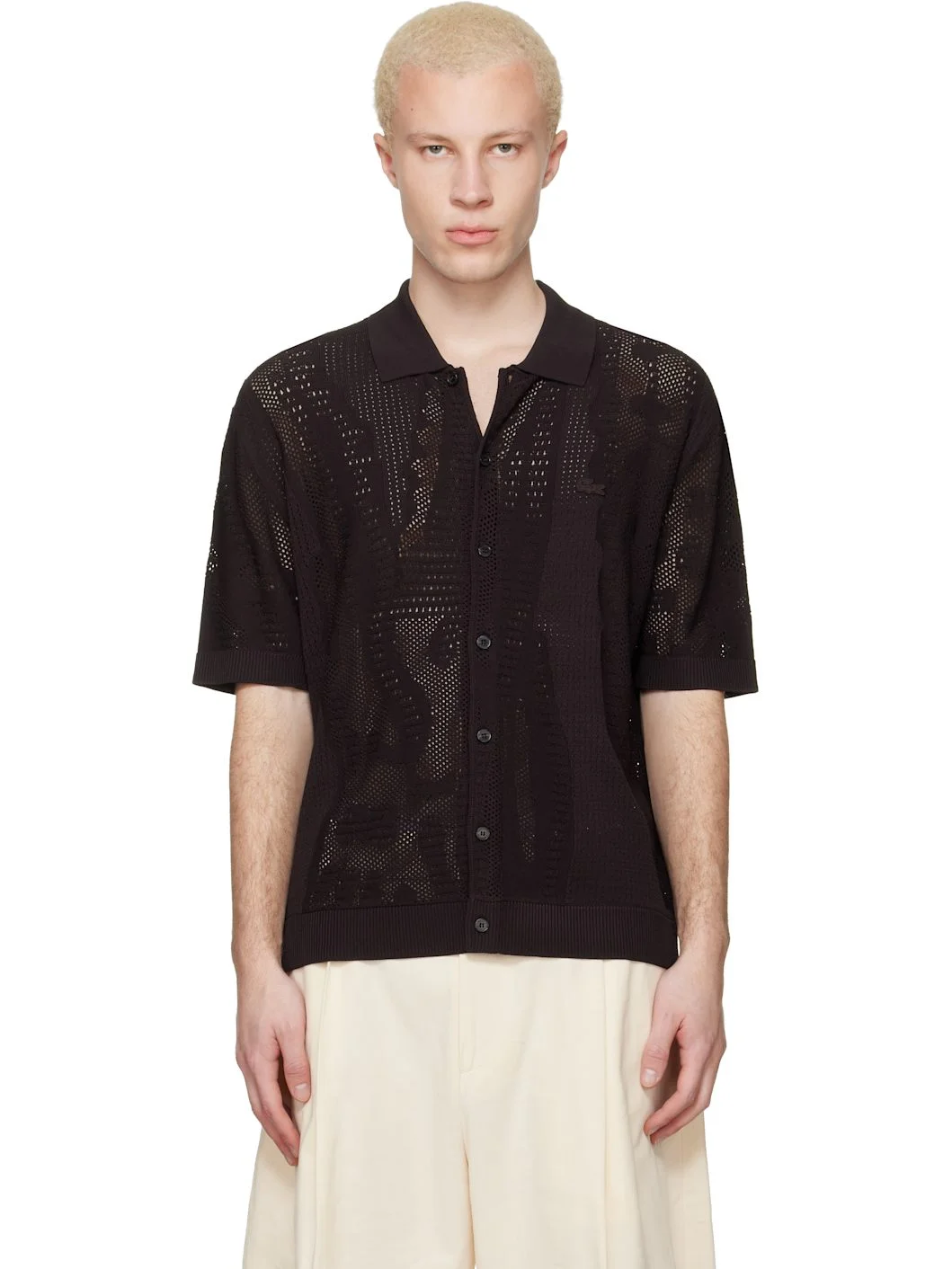 Brown Lacy Knit Crocodile Shirt - 1