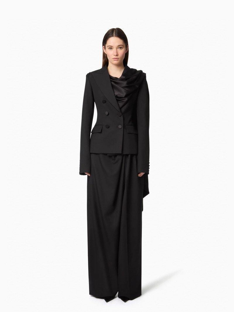 Black Tailored Blazer With Scarf 1