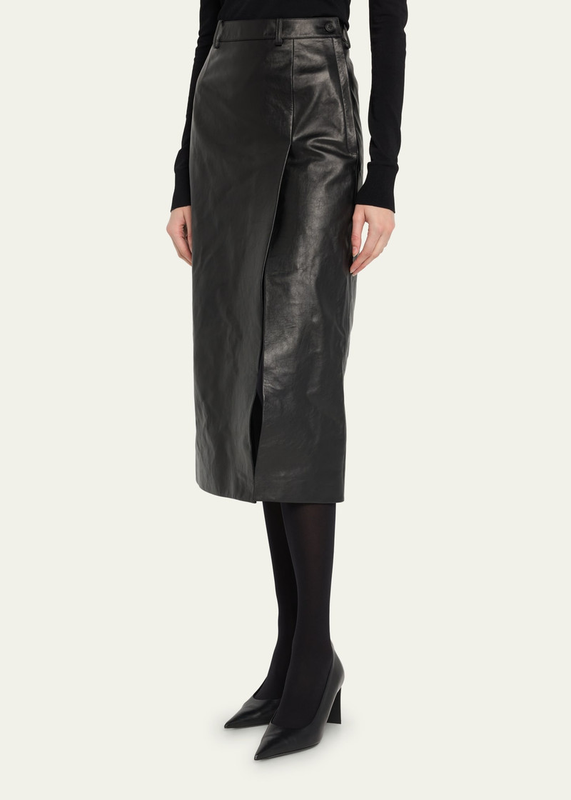 Slit Tailored Leather Midi Skirt 4