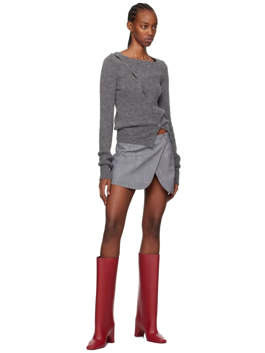 Gray Tailored Miniskirt - 4