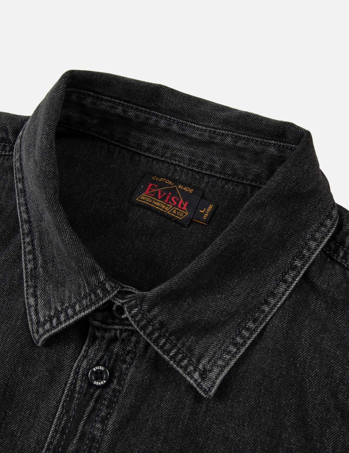 KAMON PRINT AND LOGO EMBROIDERY LOOSE FIT DENIM SHIRT - 7