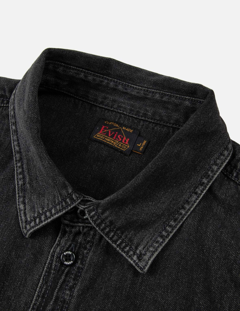 KAMON PRINT AND LOGO EMBROIDERY LOOSE FIT DENIM SHIRT 7