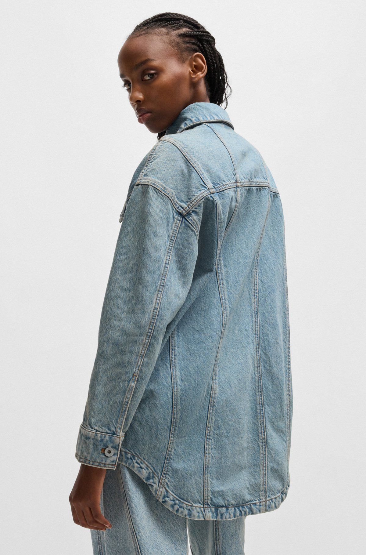 LONG-LENGTH BLUE-DENIM SHIRT WITH PATCH POCKETS - 4