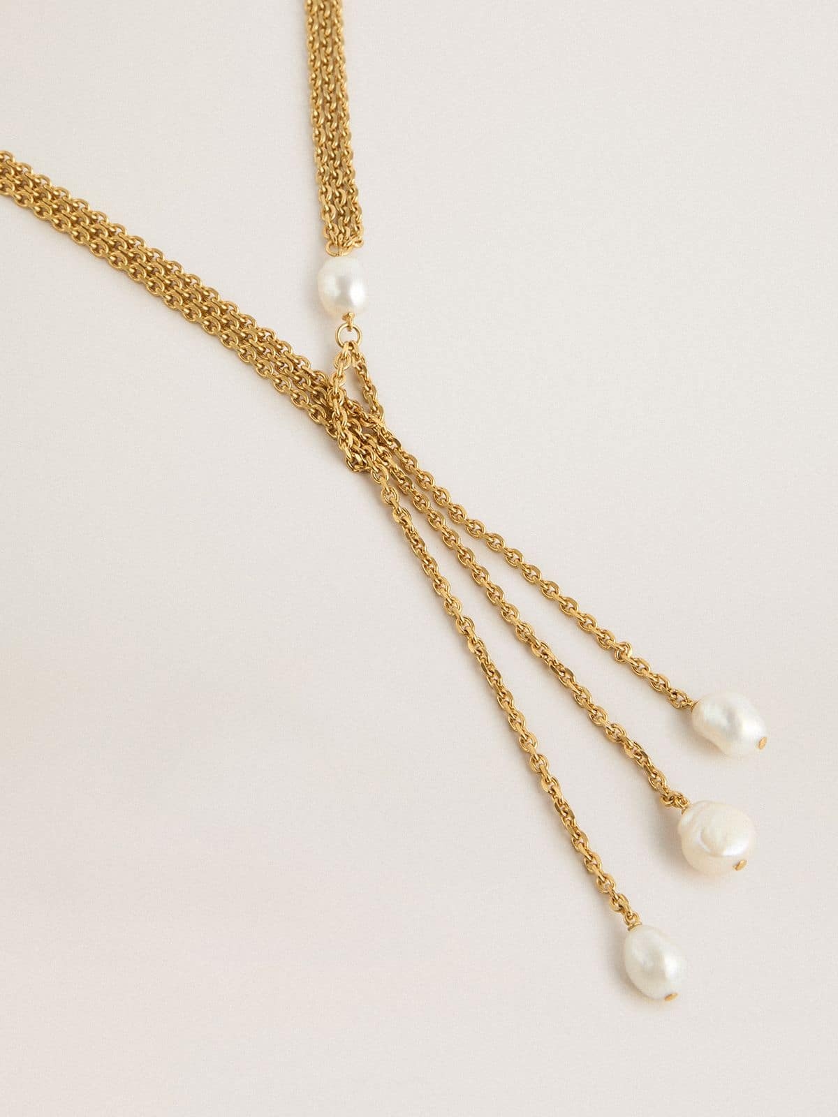 Necklace with antique gold-colored chains with pearls - 2