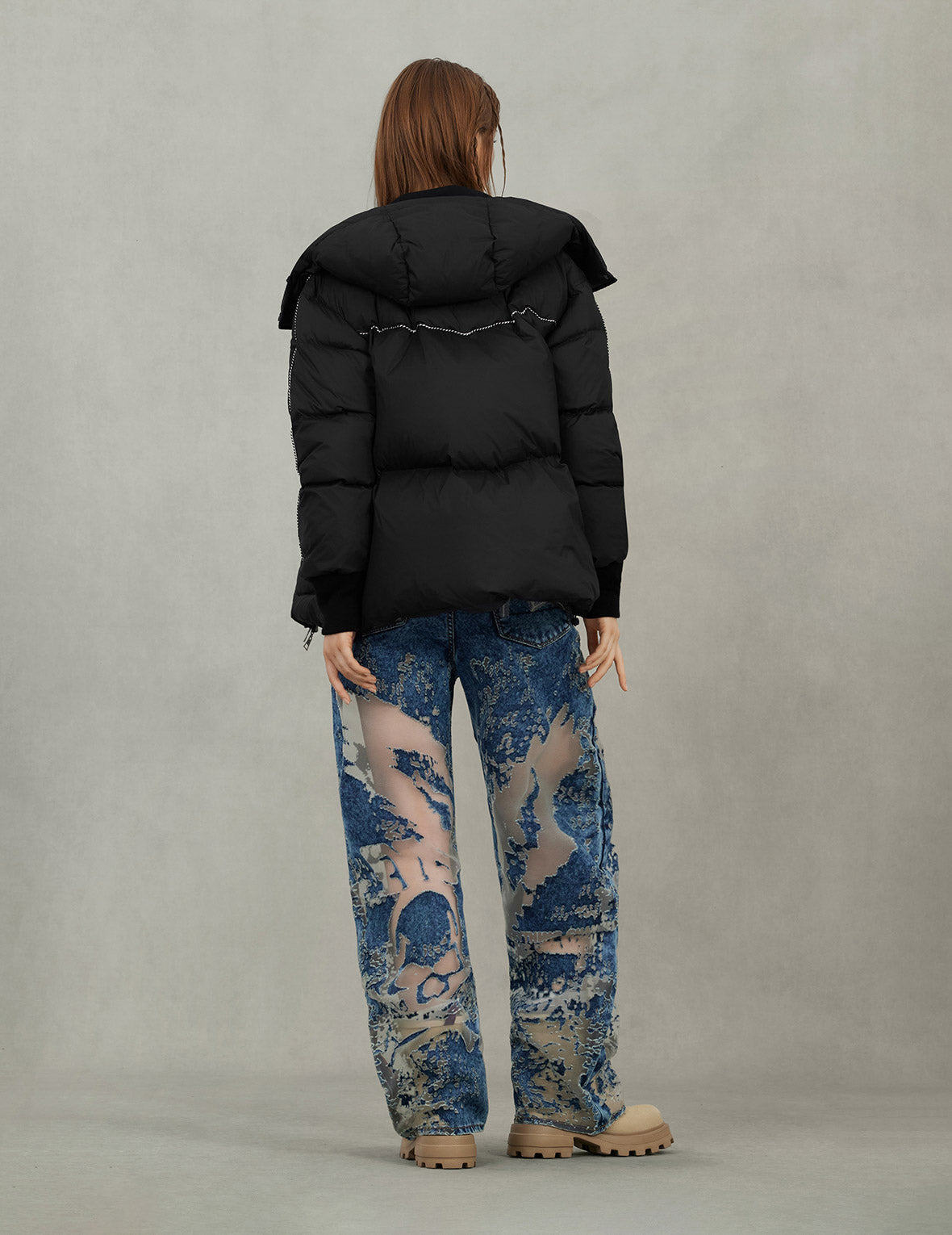 Seagull and Logo Embroidery Fashion Fit Down Jacket with Detachable Hood - 8