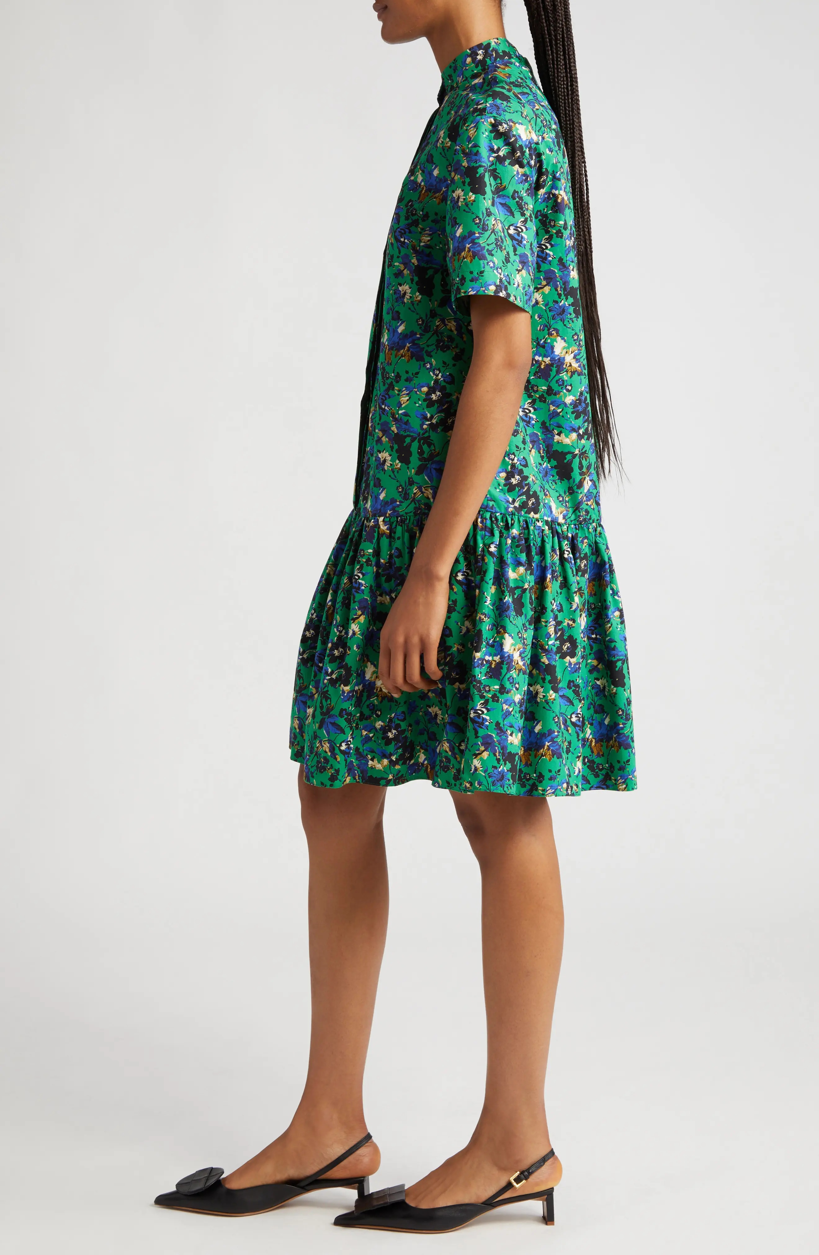 Floral Print Tiered Cotton Poplin Shirtdress - 3