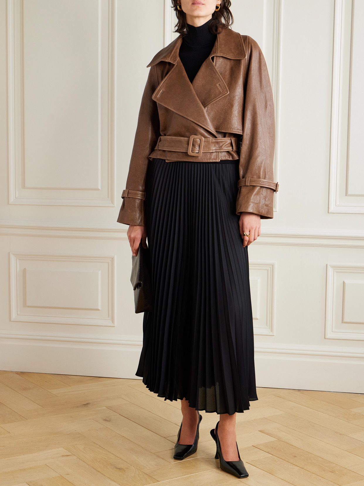 Hatti Cropped Belted Leather Jacket - 2