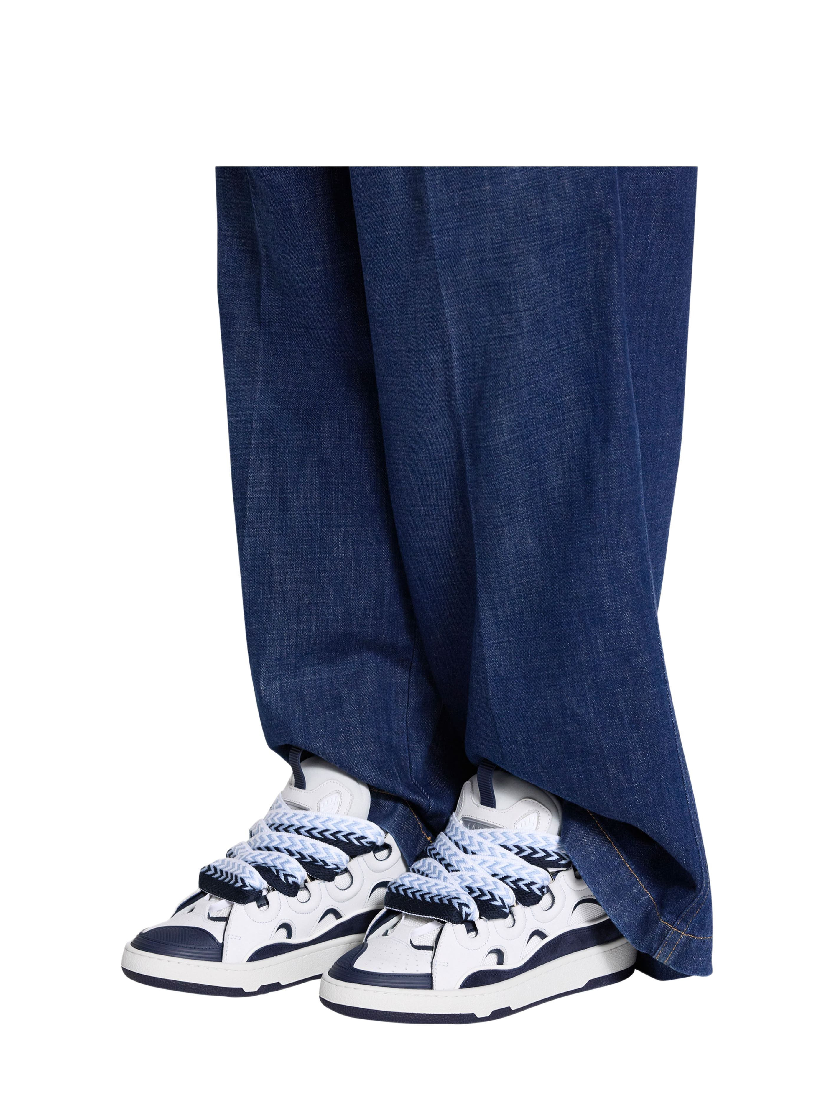 Lanvin Curb Leather Sneakers in White/navy Blue at Nordstrom - 8