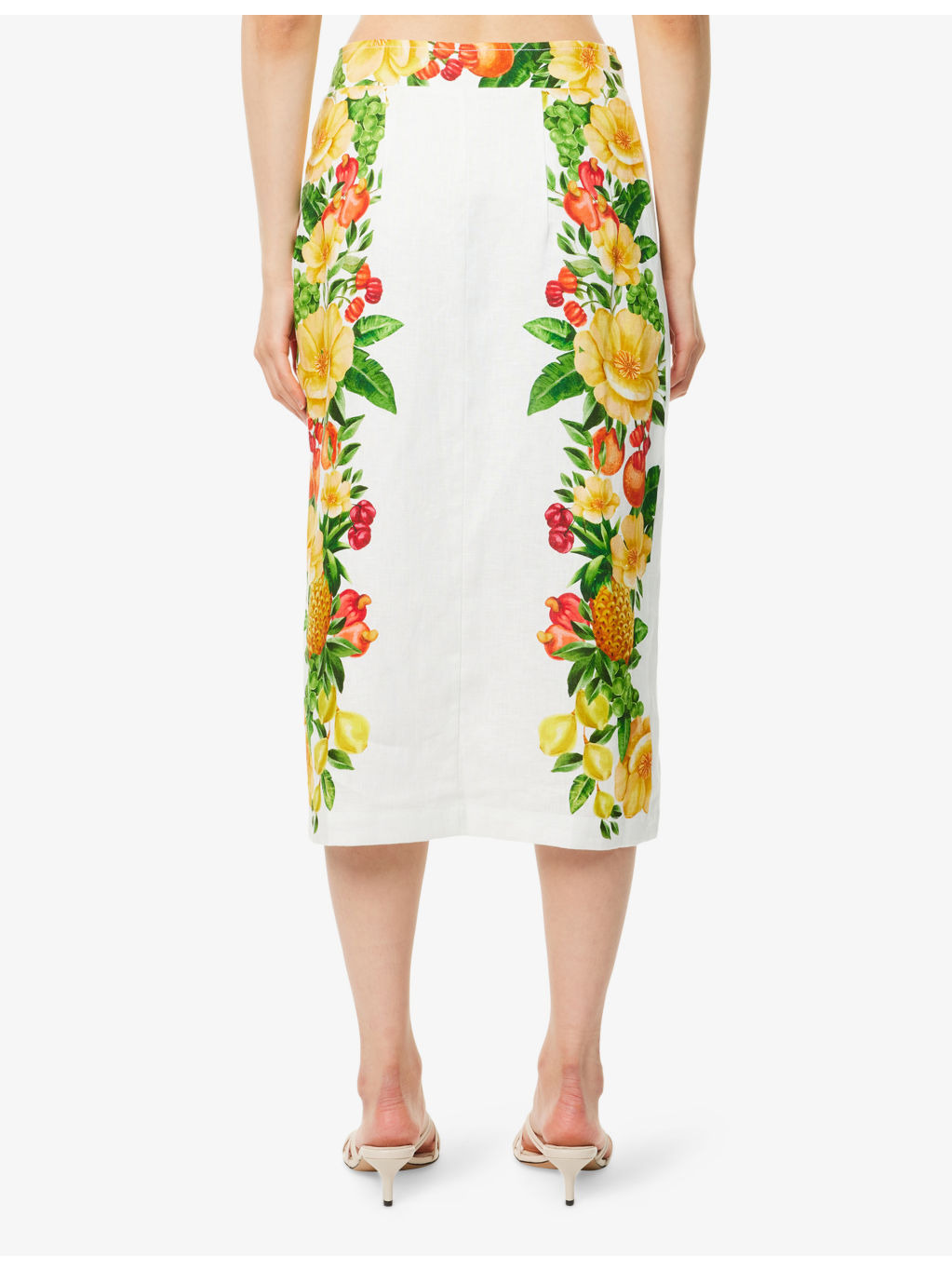 Picnic Flowers High-Waist Linen Midi Skirt - 4