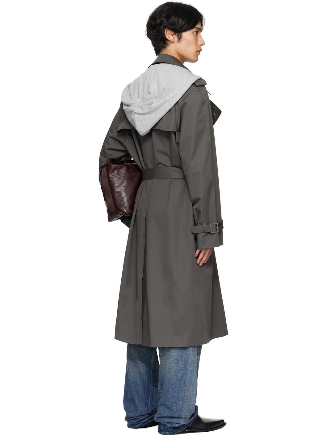 Gray Double-Breasted Trench Coat - 3