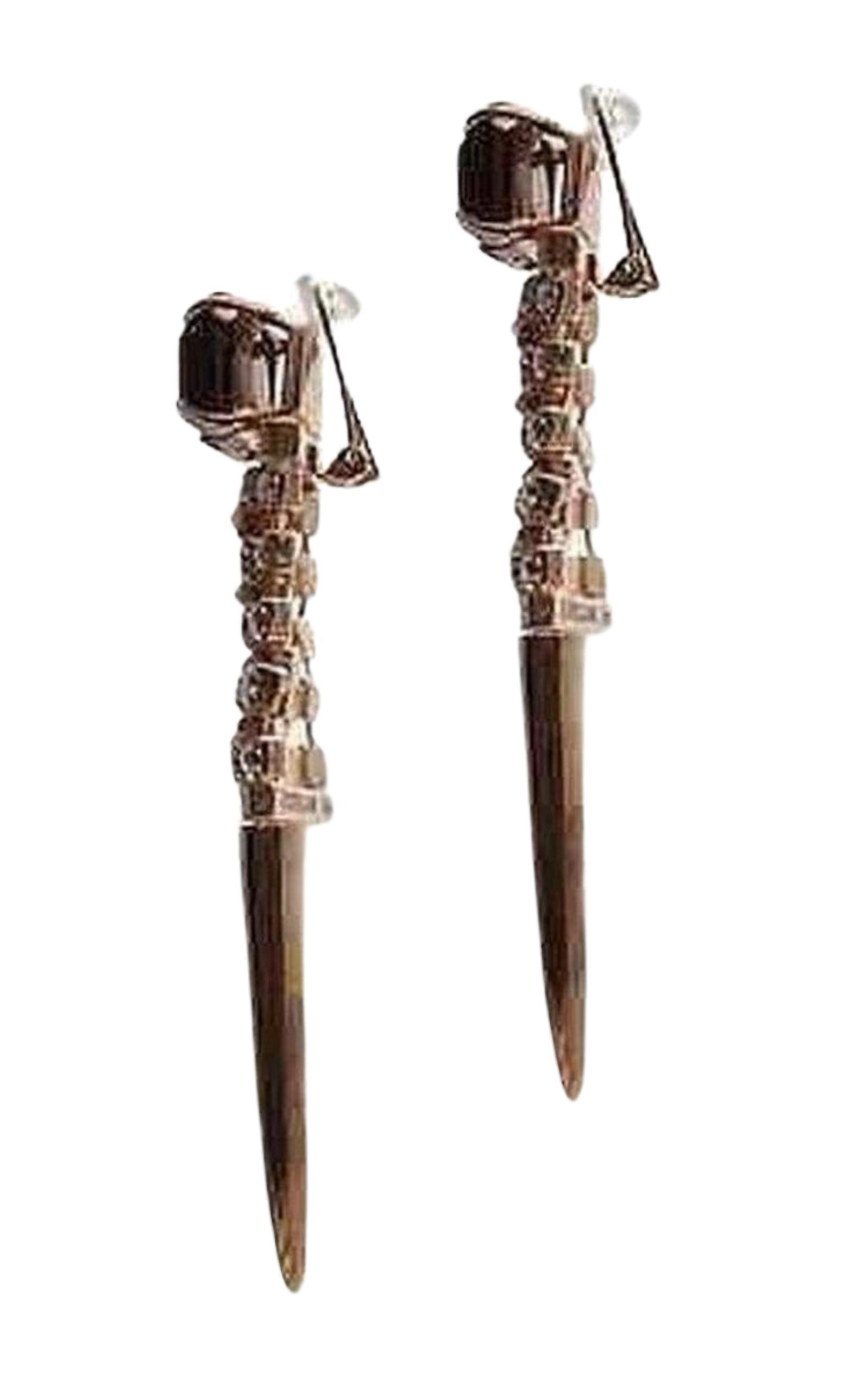 Iosselliani - Brass Rhinestone Tiger Eye Clip On Earrings - 2