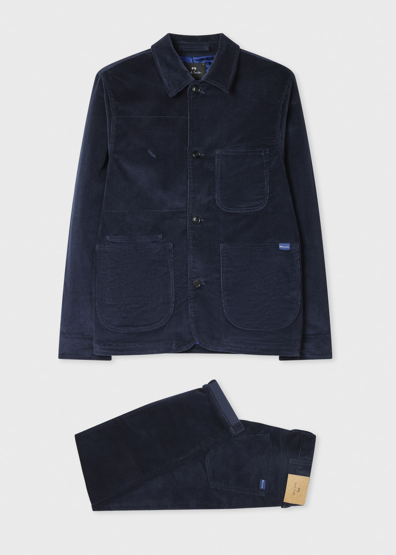 Navy Blue Organic Cotton Corduroy Work Jacket and Trousers Co-ord 1