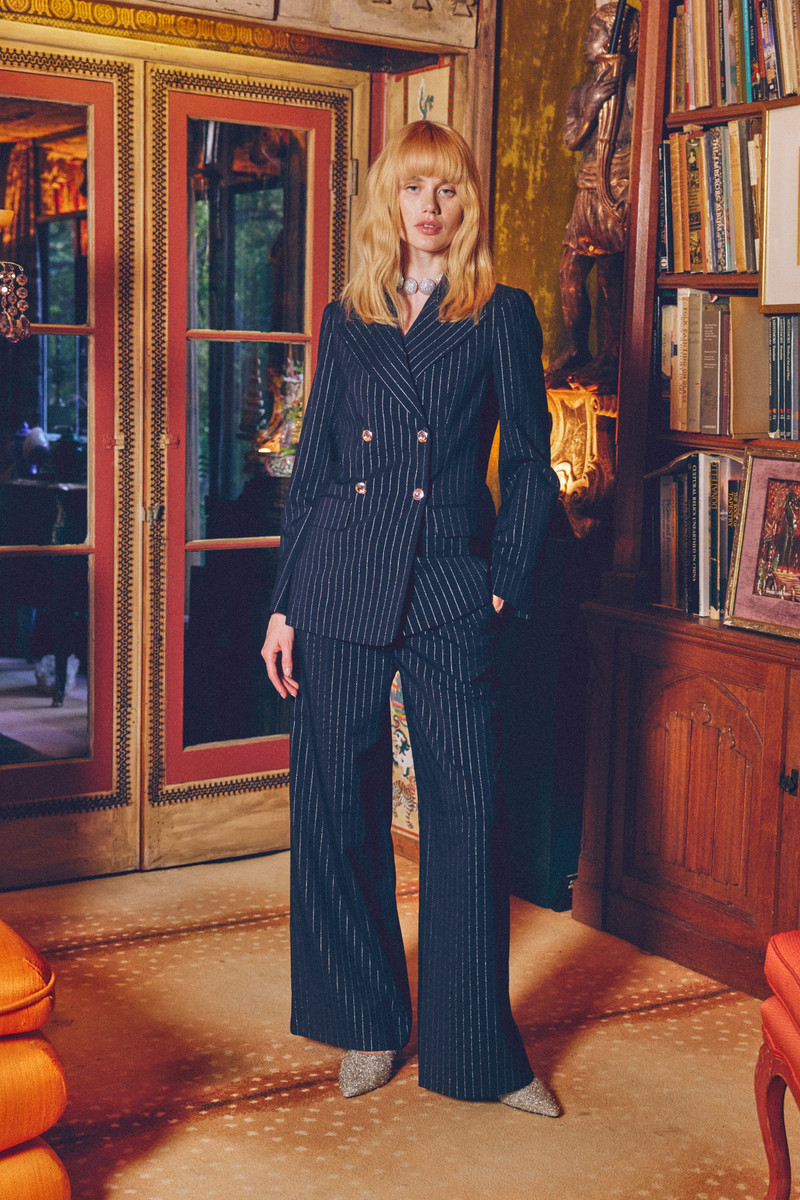 Anouk Pinstripe Blazer In Navy Metallic Pinstripe 3