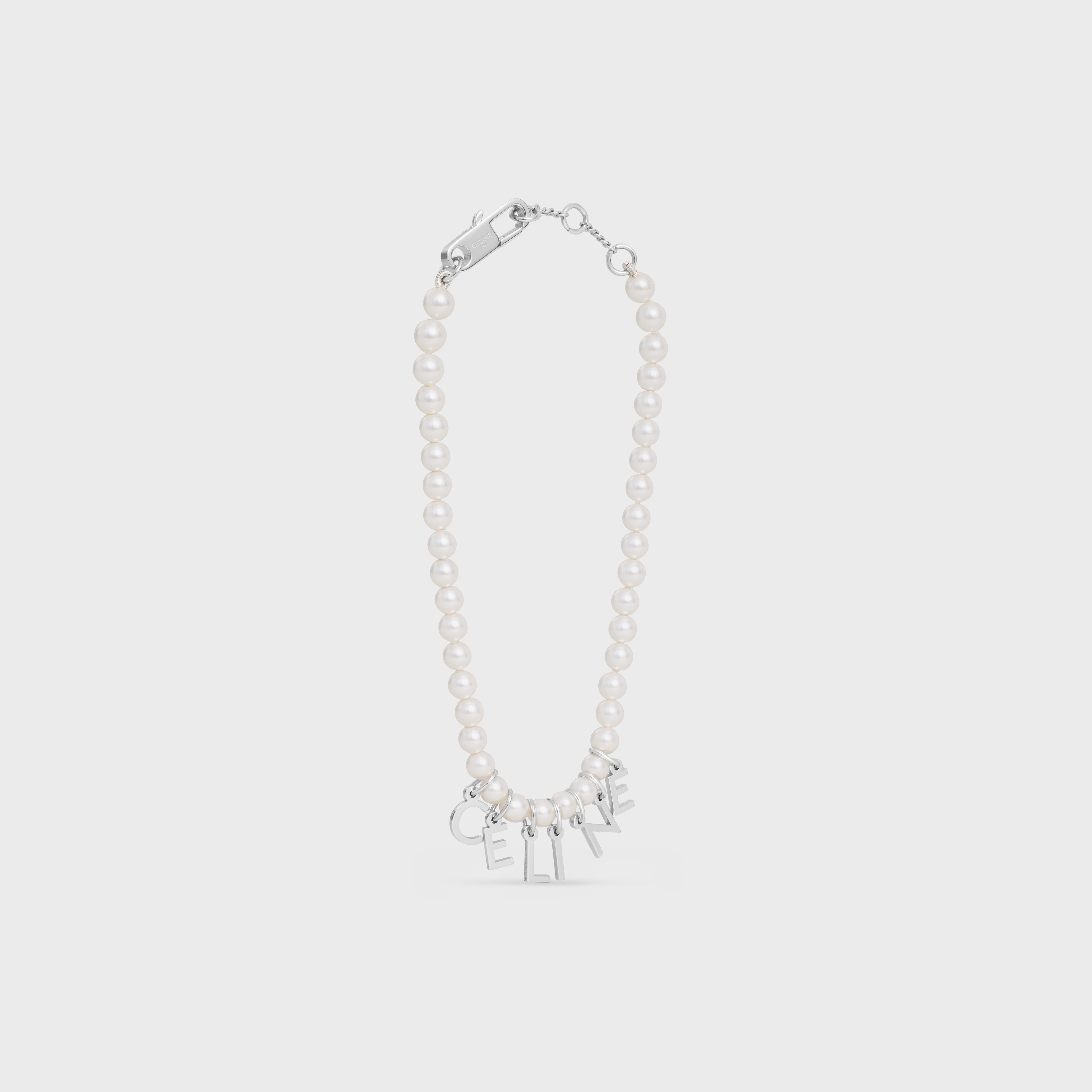 Celine Monochroms Bracelet in Glass Pearls and Brass with Rhodium Finish - 3