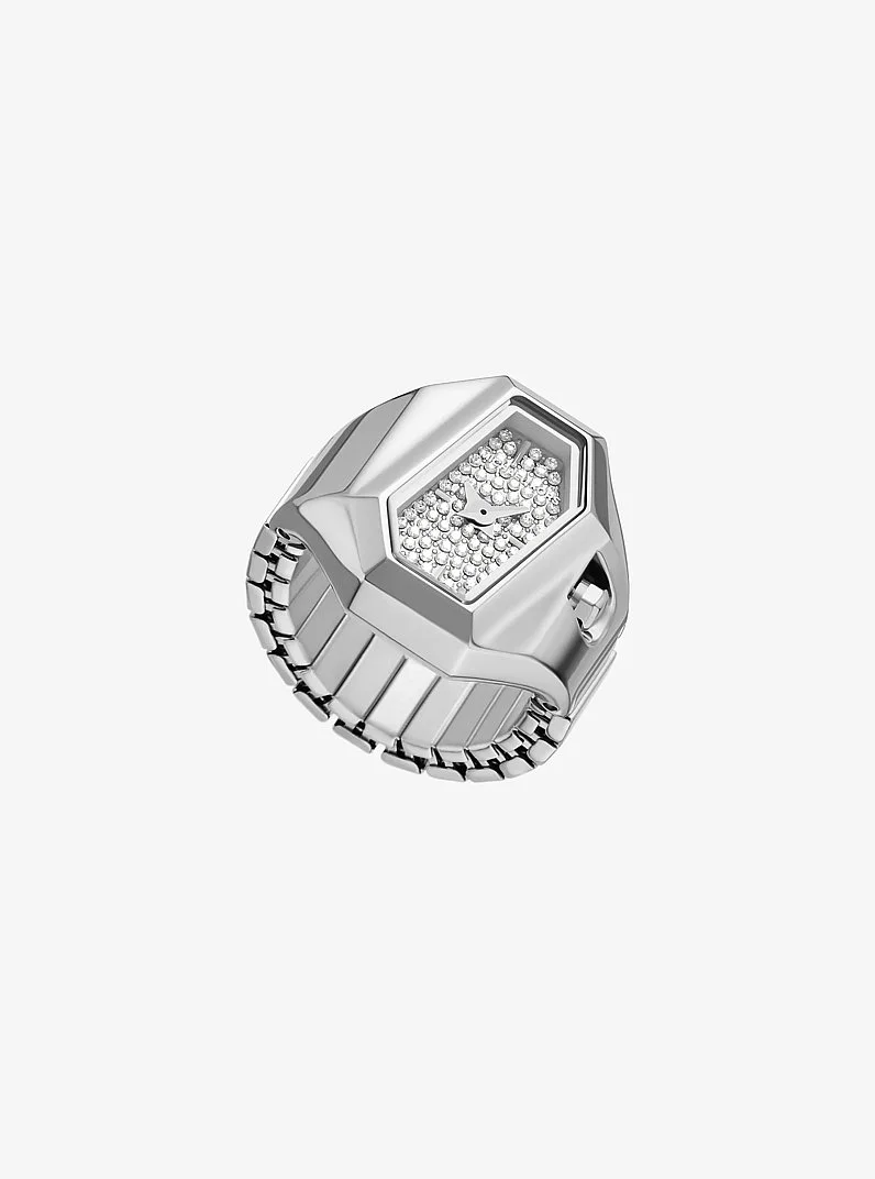Suri Pavé Silver-Tone Ring Watch - 1