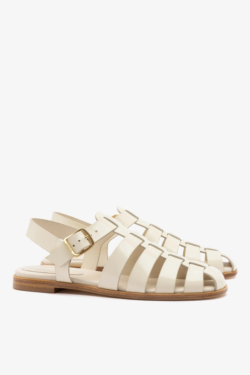 Stevie Flat Sandal In Ivory Box Leather 3