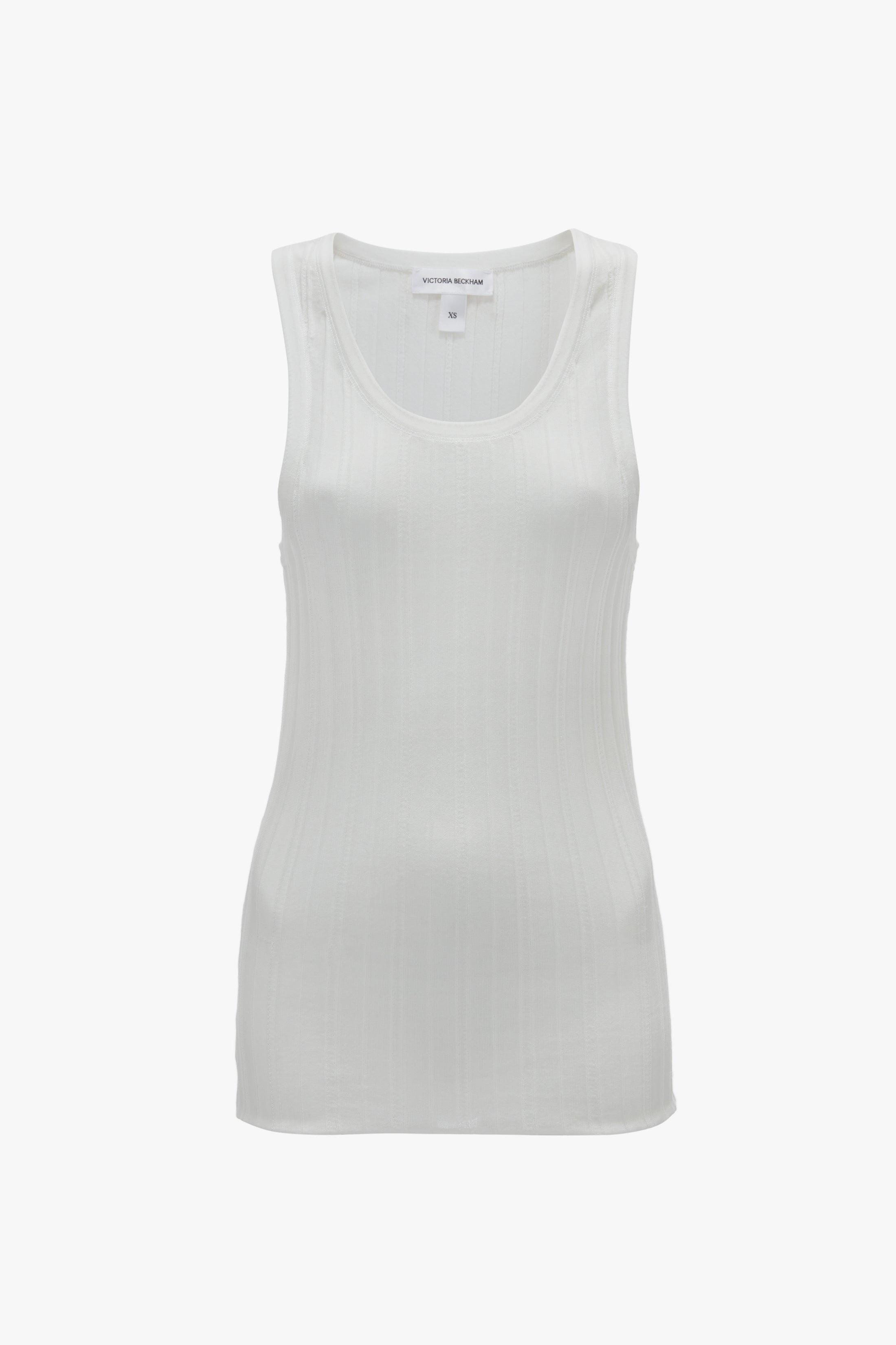 Fine Knit Vertical Stripe Tank In White - 1