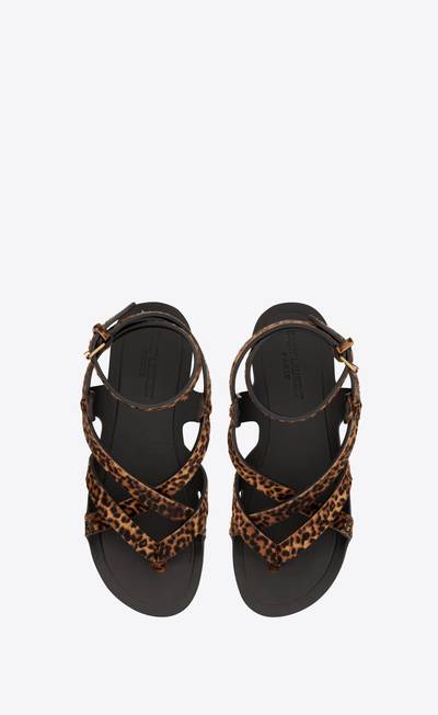 SAINT LAURENT culver flat sandals in leopard-print pony-effect leather outlook