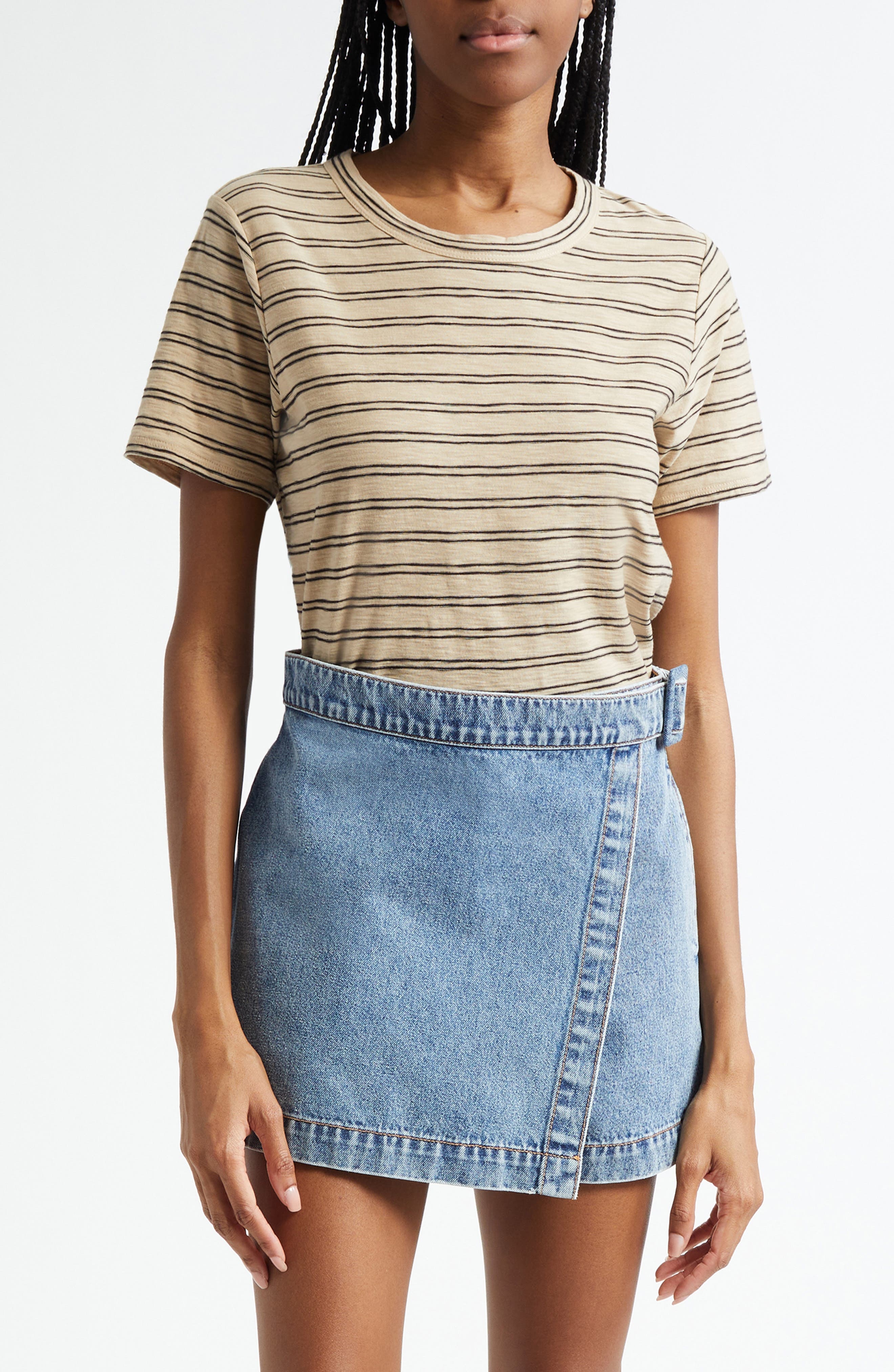 Veronica Beard Carla Crewneck Cotton T-Shirt in Stone Khaki Black at Nordstrom - 1