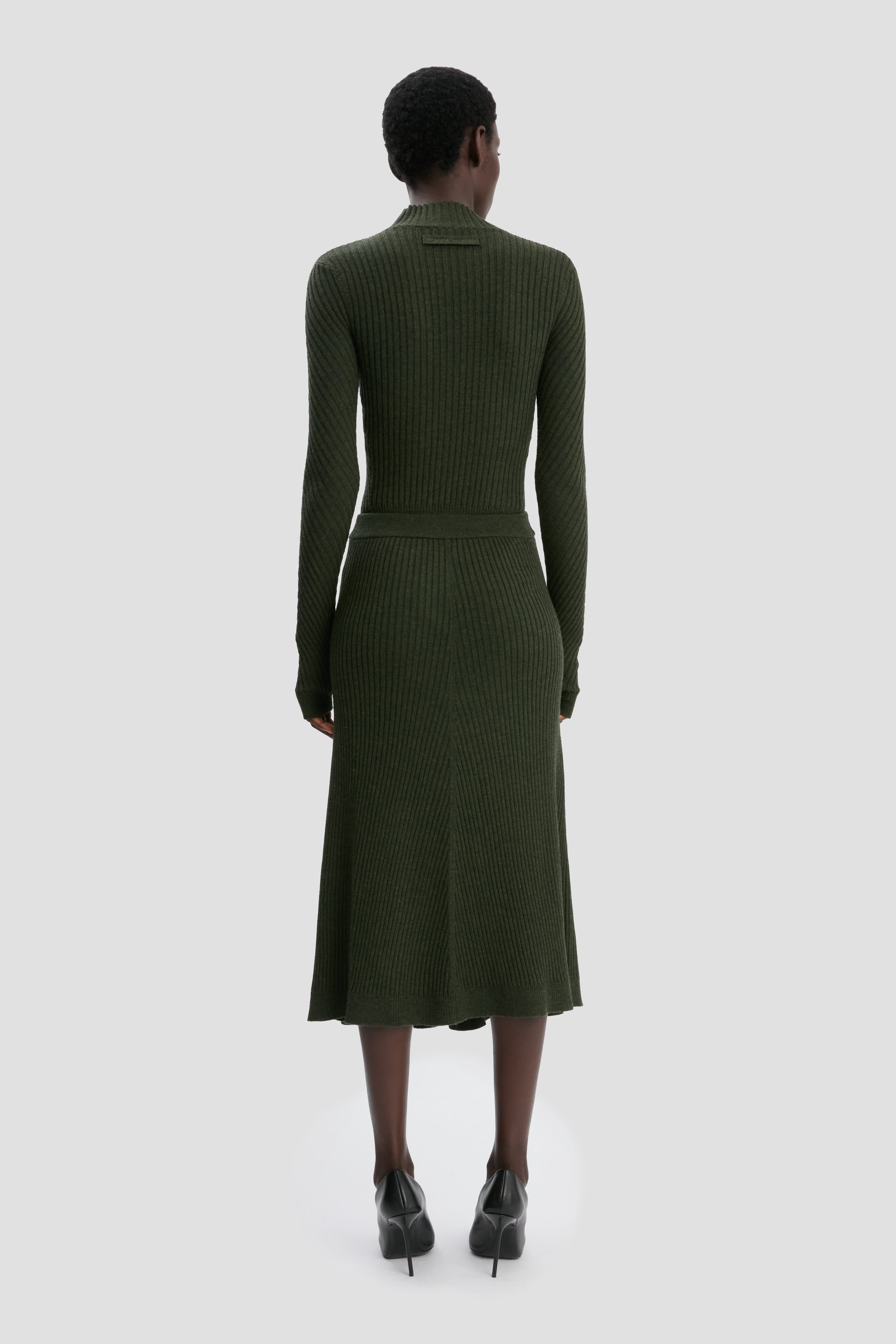 Ribbed Long Sleeve Knit Polo In Oregano - 6