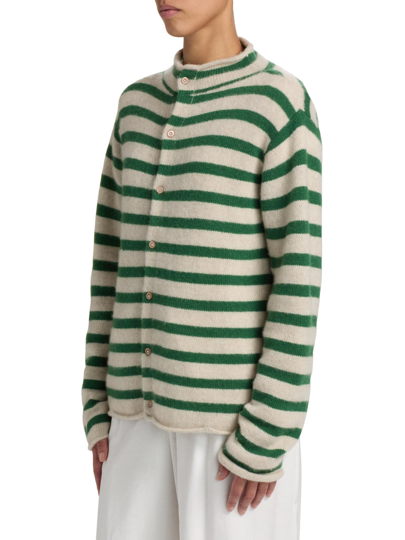 Women's Cousteau Striped Cashmere Cardigan - Fern White 4