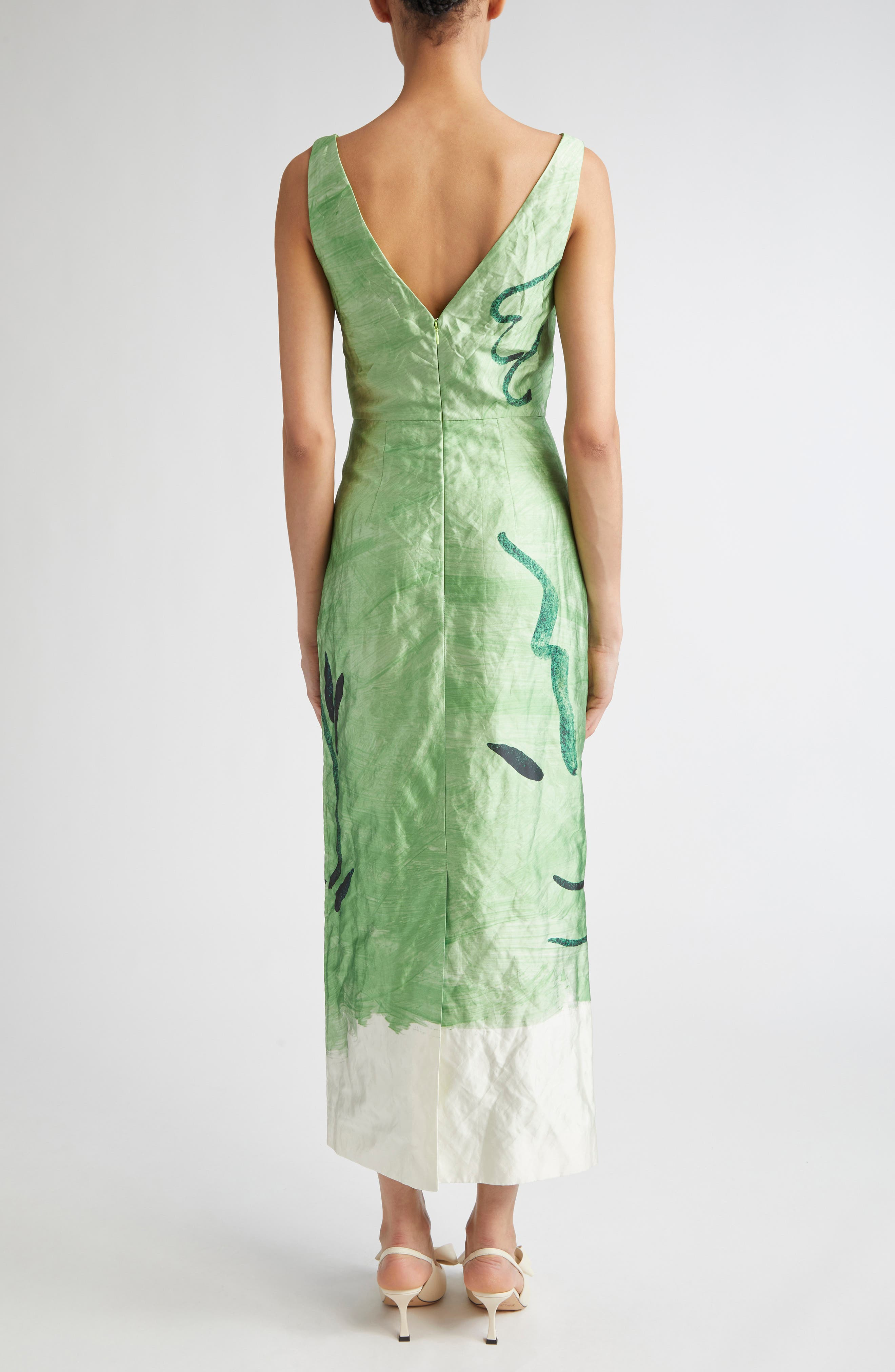Erdem Sleeveless Crinkled Metallic Satin Cocktail Dress in Abstract Dreamer Clover Green at Nordstro - 2