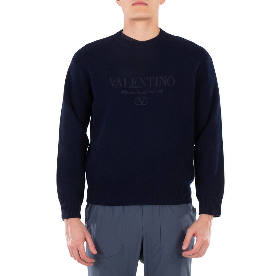 Valentino Logo Embroidered Crewneck Virgin Wool Jumper - 3