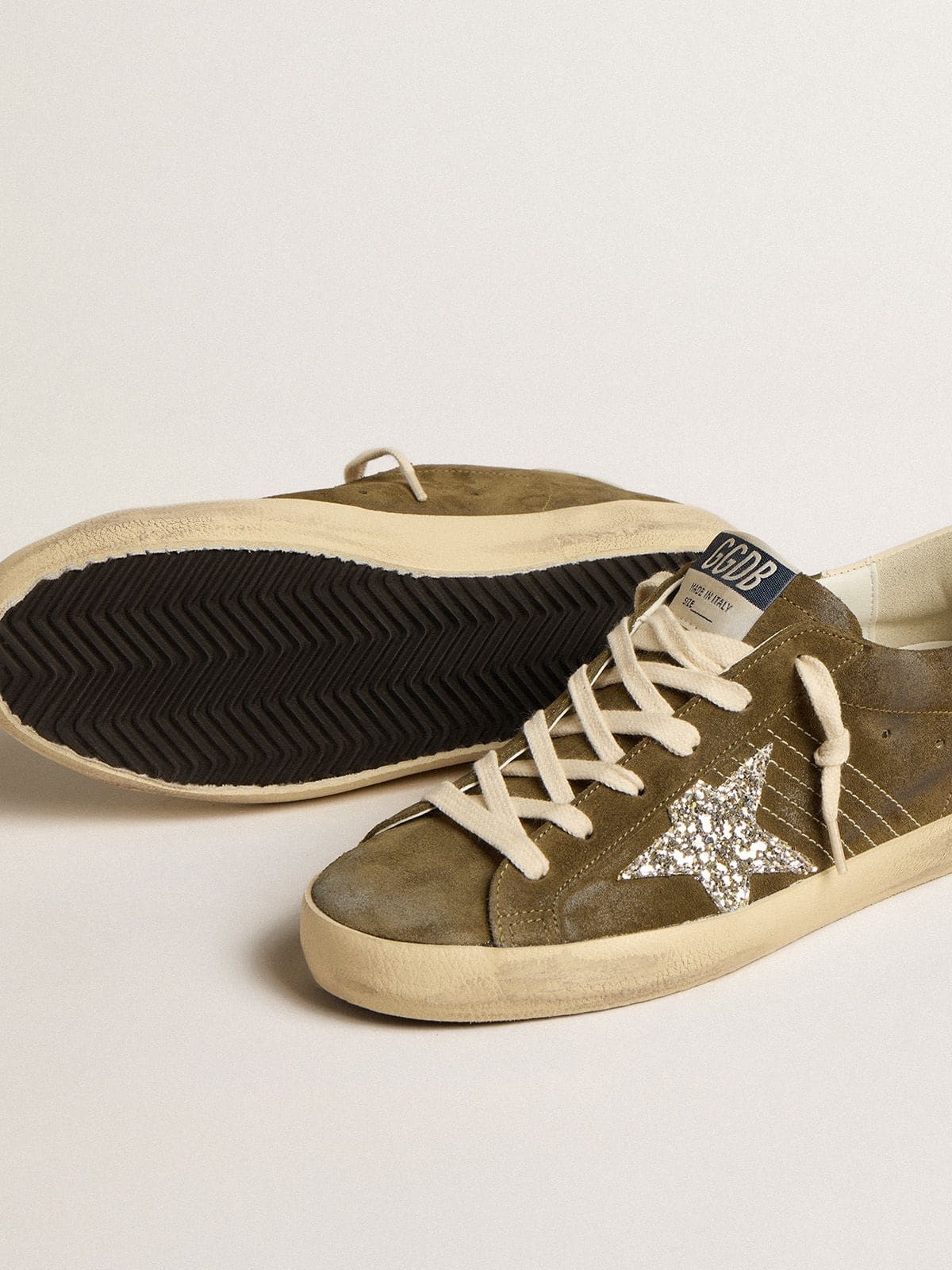 Women’s Super-Star in green suede with glitter star and cream heel tab - 4