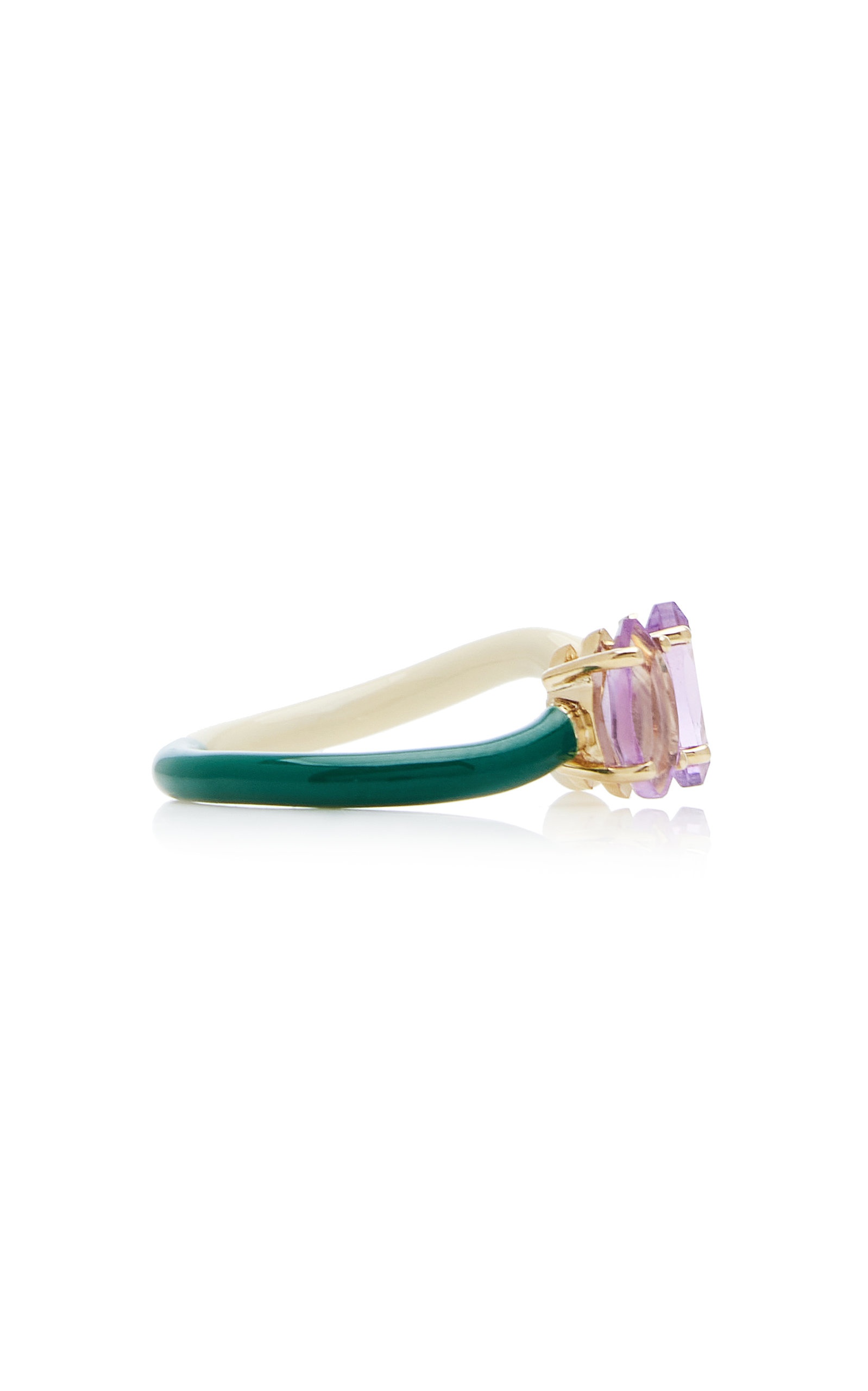 B 9K Yellow Gold Amethyst Enameled Double Vine Ring multi - 6
