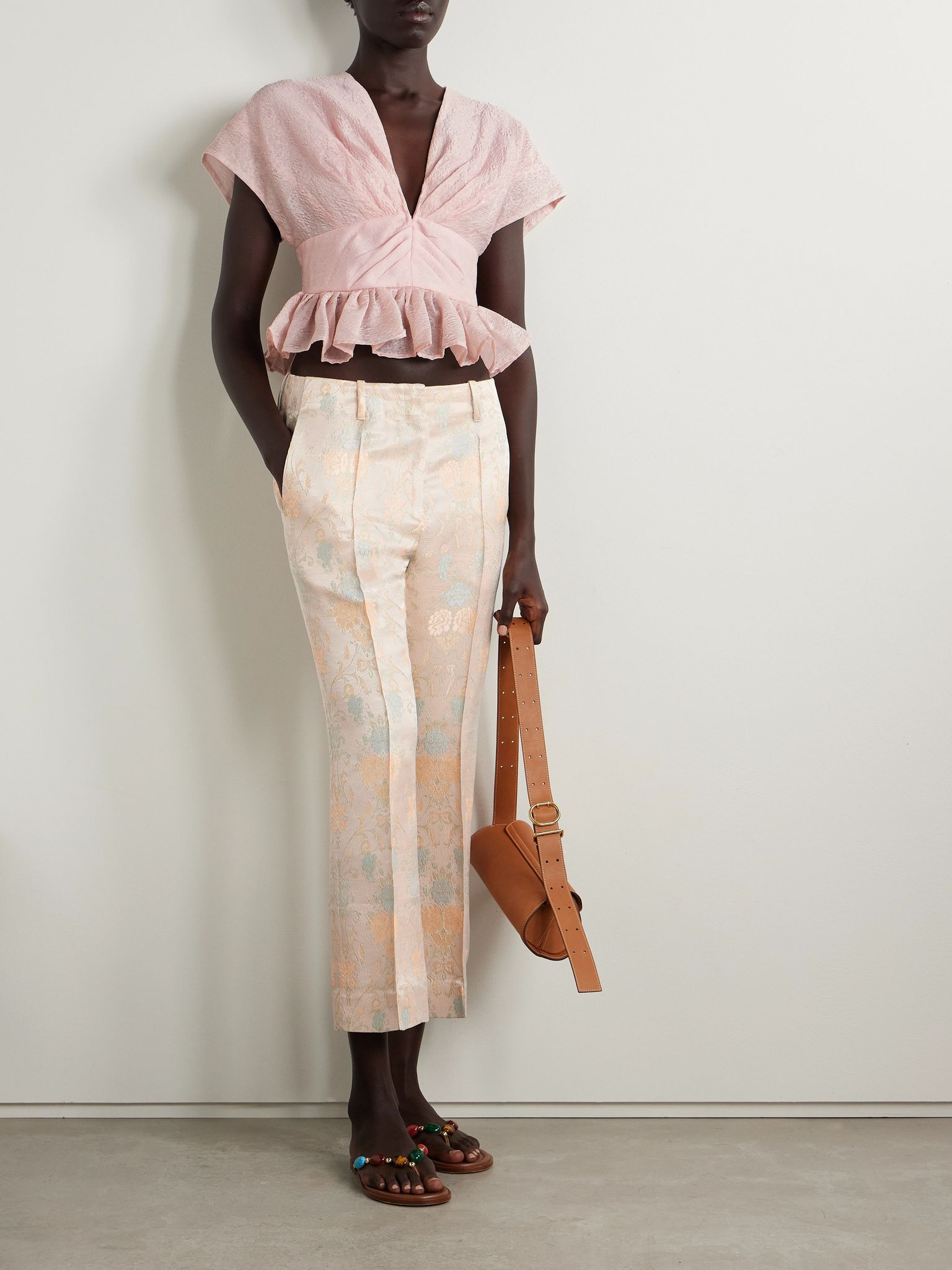 Florence gathered cloqué peplum top Pink - 2