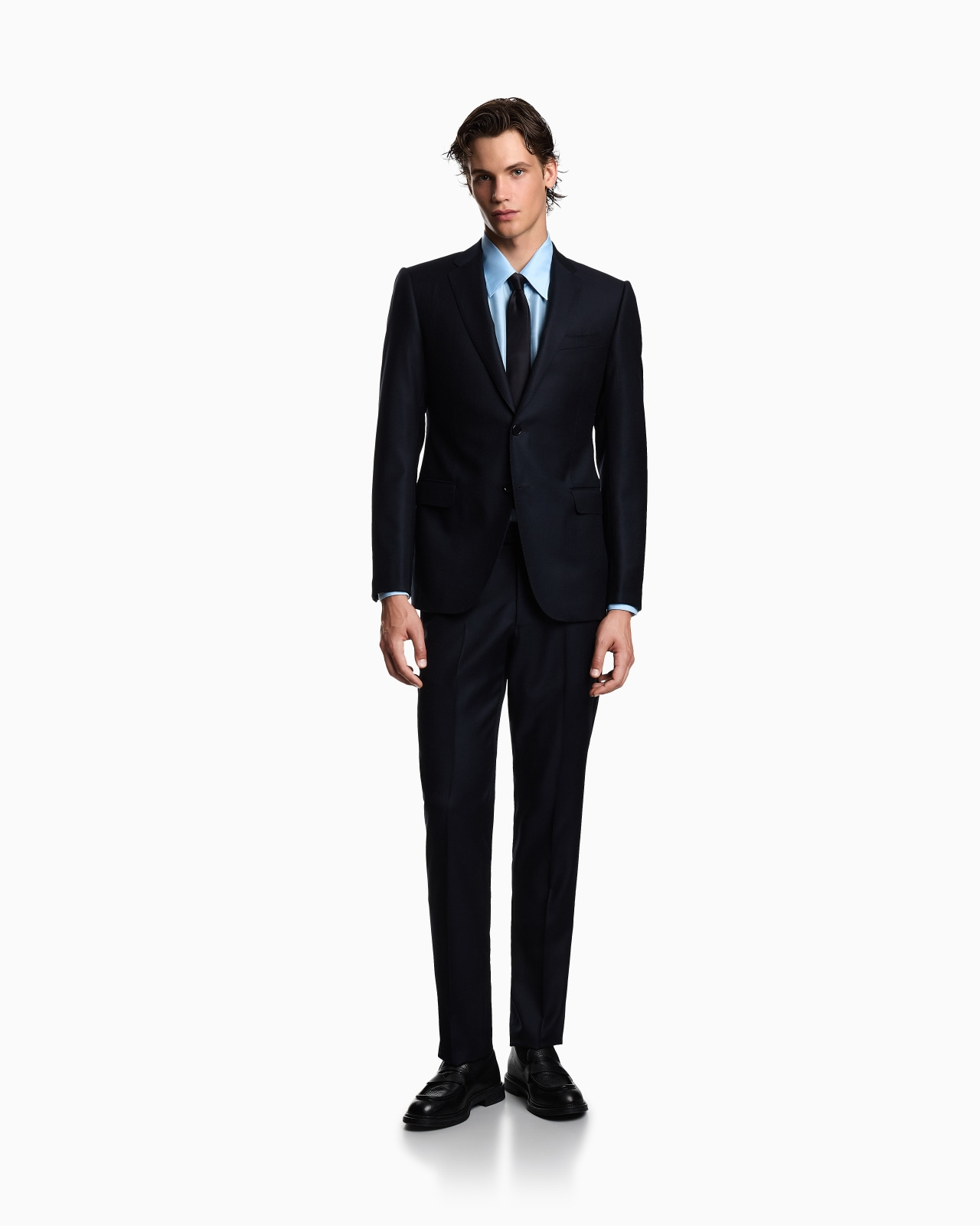 REGULAR-FIT SINGLE-BREASTED SUIT IN STIPPLED MICRO-CHEVRON VIRGIN WOOL - 2