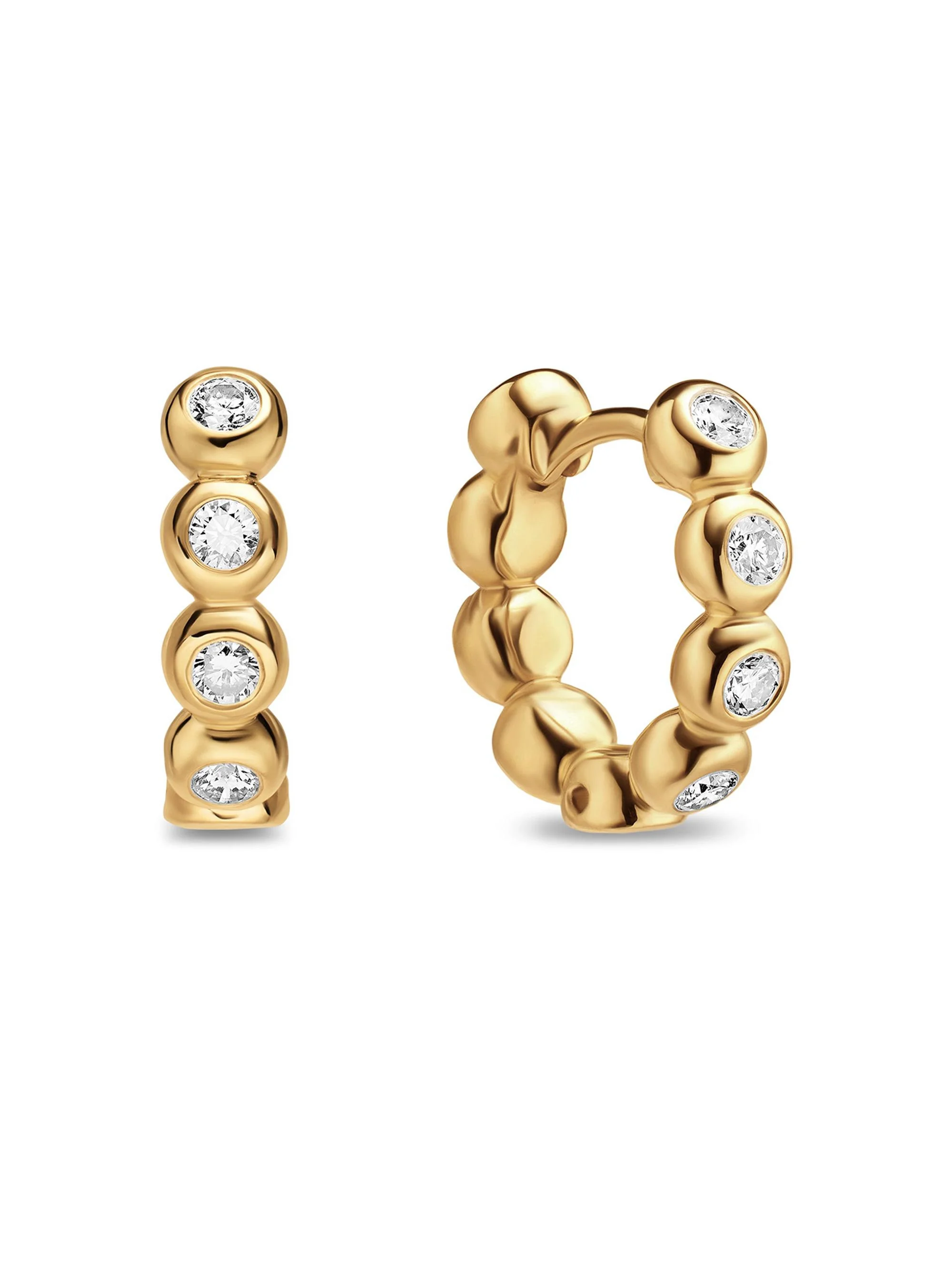 Women's Bezel Set Hoop Earrings in 18K Yellow Gold with Diamonds, 13.4MM - Gold Diamond - 1