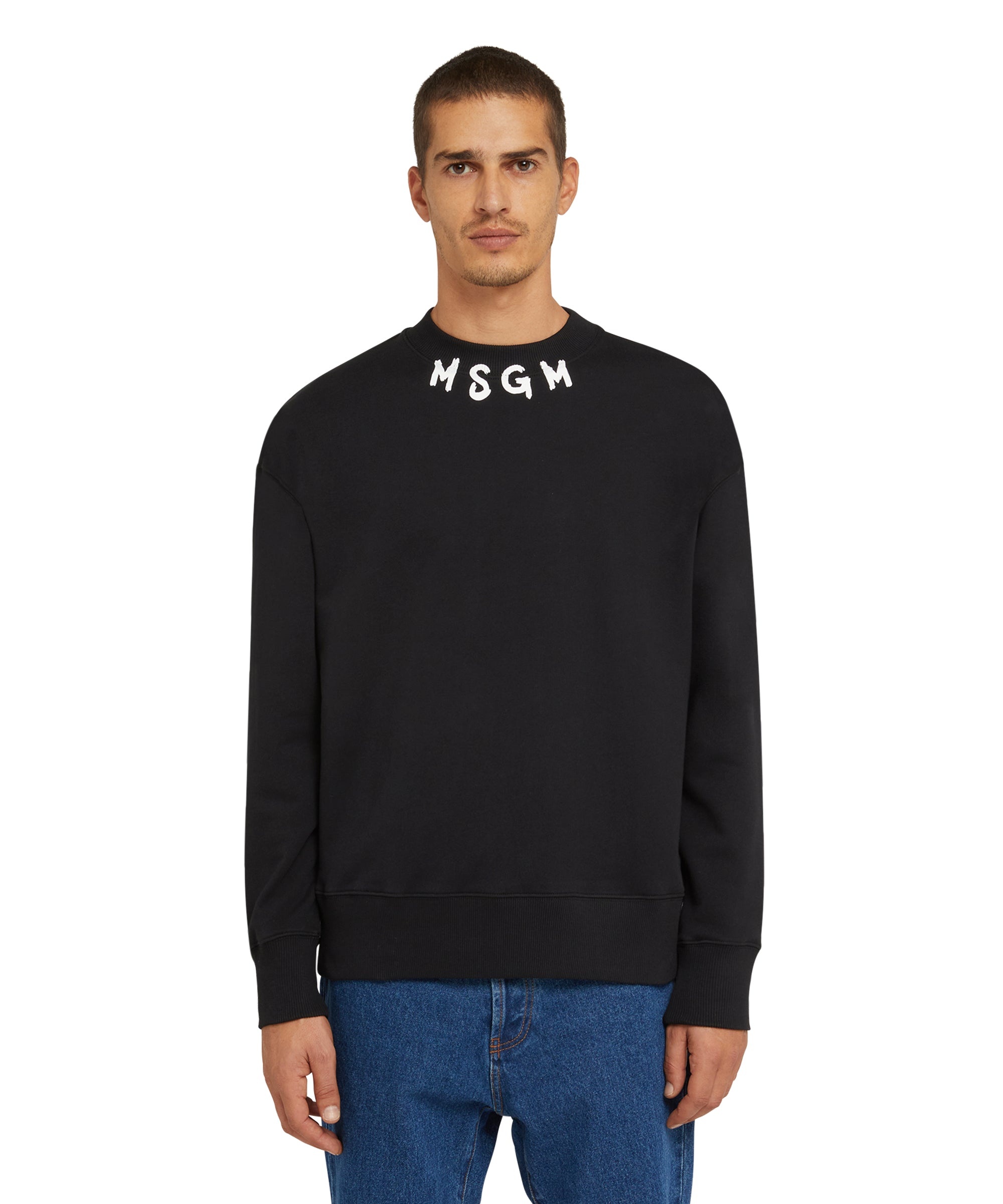 Cotton crewneck sweater wth MSGM brushstroke logo positioned at the neck - 2