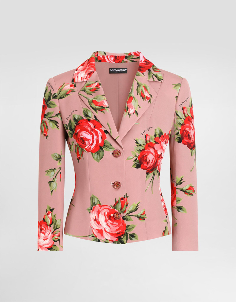 Rose bouquet-print charmeuse single-breasted jacket 1