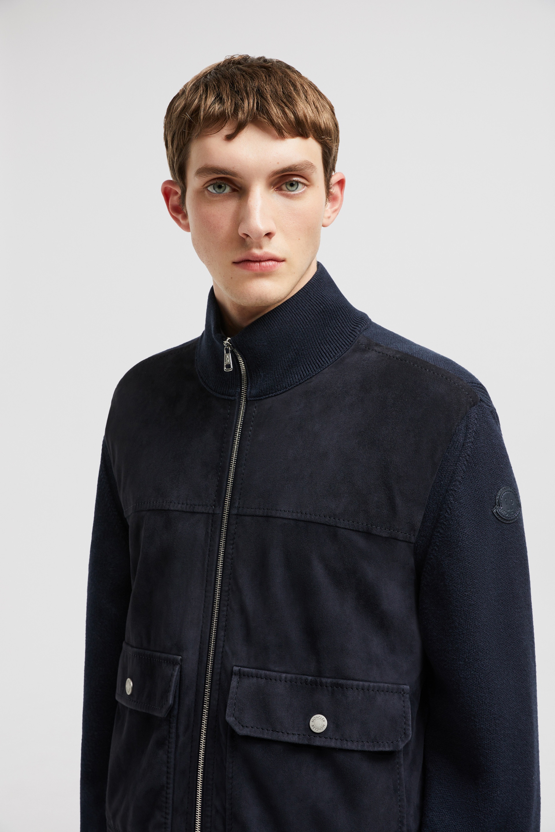 Wool, Cotton & Suede Zip-Up Cardigan - 4