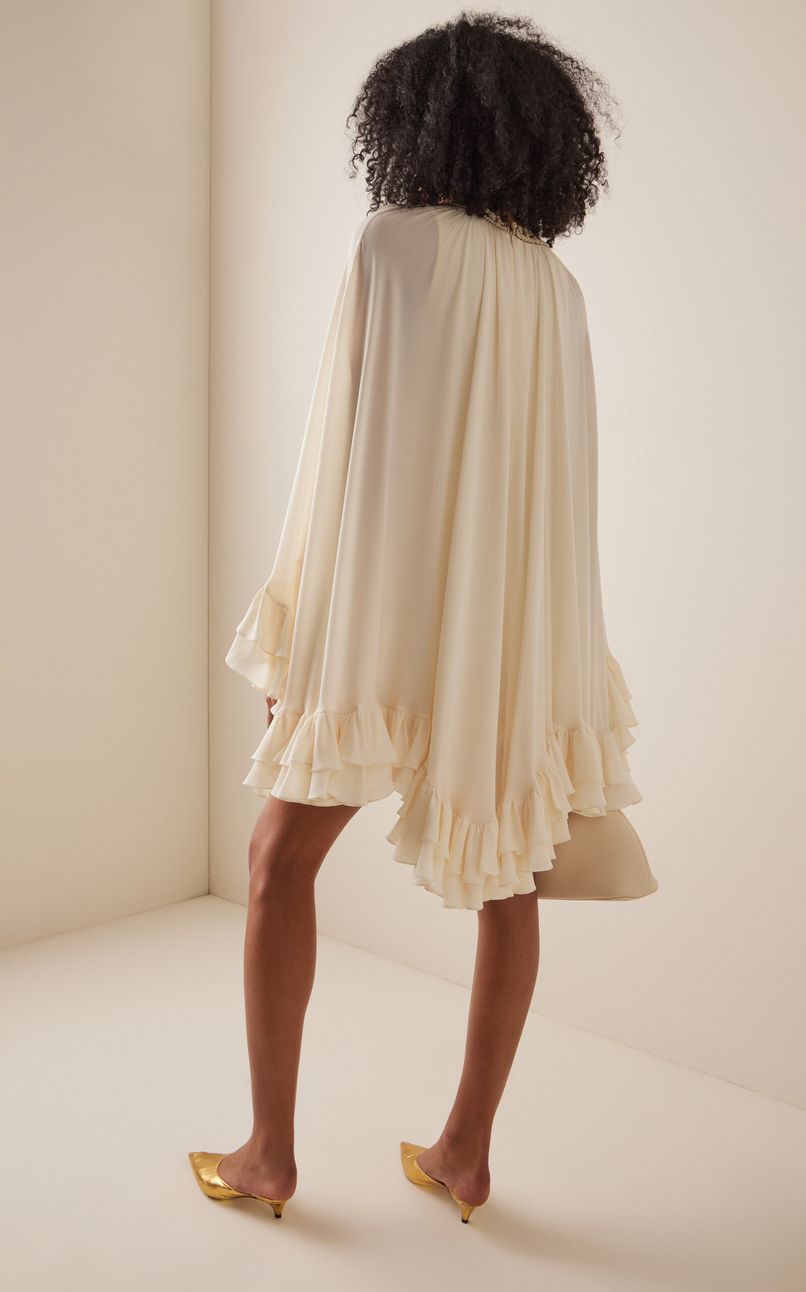 Taessa Ruffled Crepe Mini Cape Dress ivory - 4