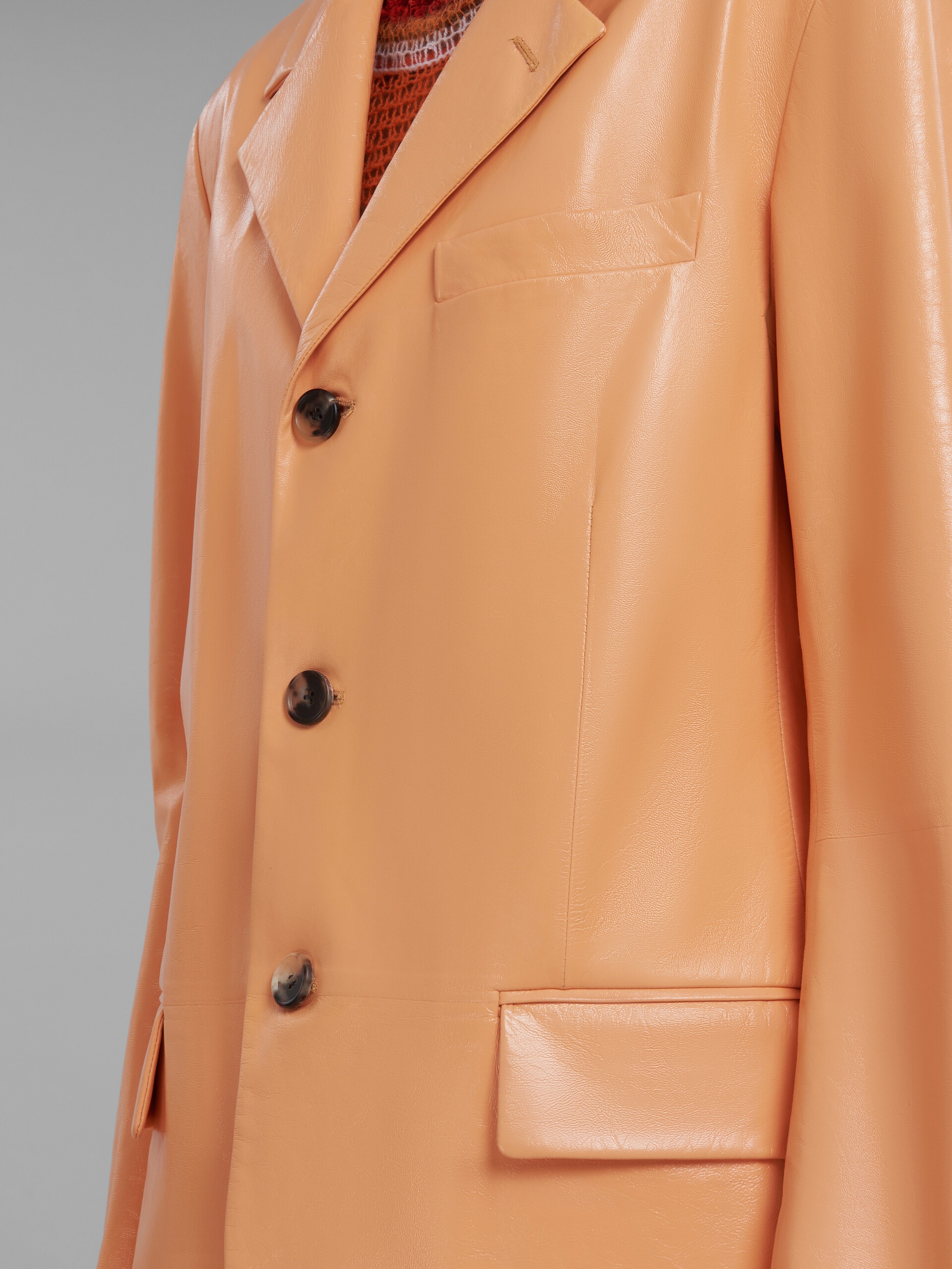ORANGE SINGLE-BREASTED LEATHER BLAZER - 5