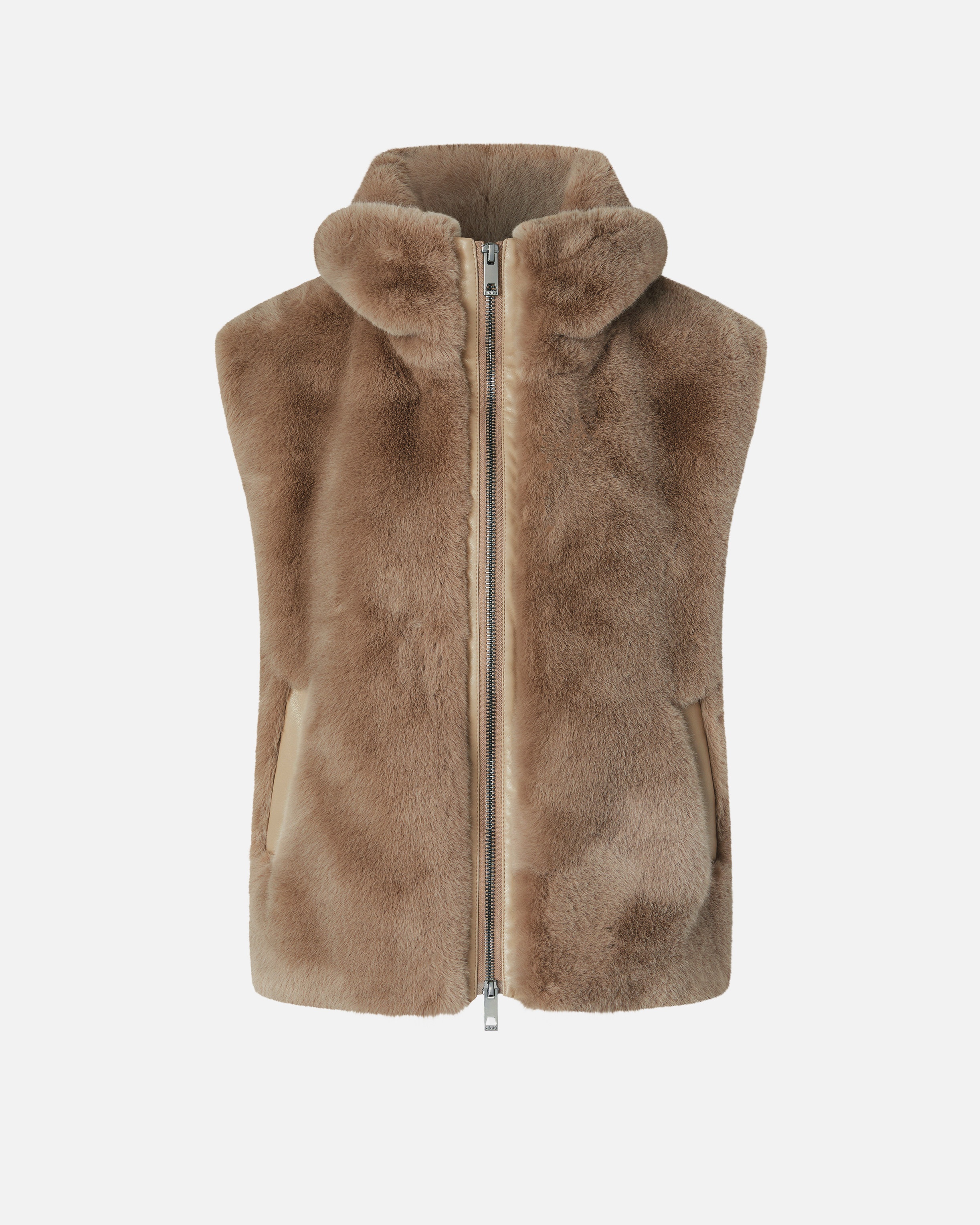 SLEEVELESS FAUX FUR JACKET WITH HIGH COLLAR. - 1