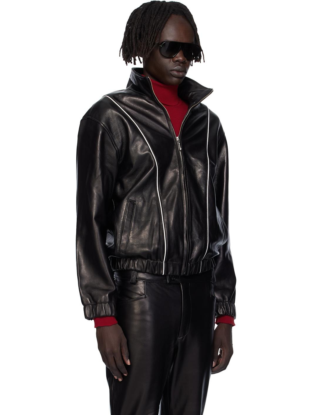 Black Leather Track Jacket - 2
