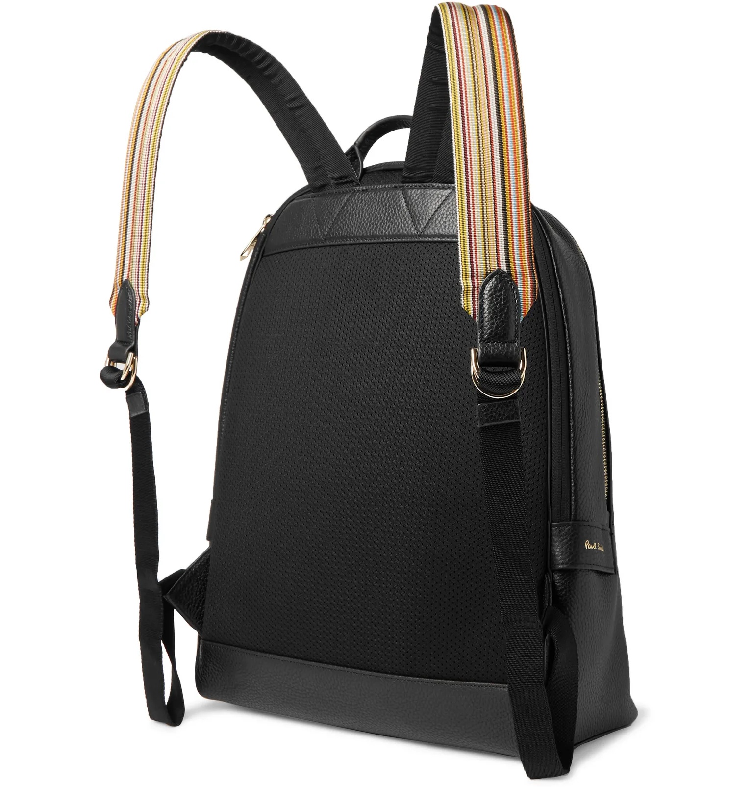 Striped Webbing-Trimmed Full-Grain Leather Backpack - 4