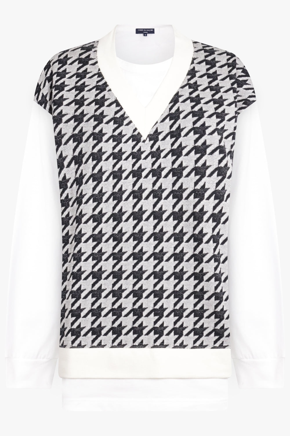 LAYERED T-SHIRT/HOUNDSTOOTH KNIT L/S T-SHIRT | WHITE/BLACK - 1