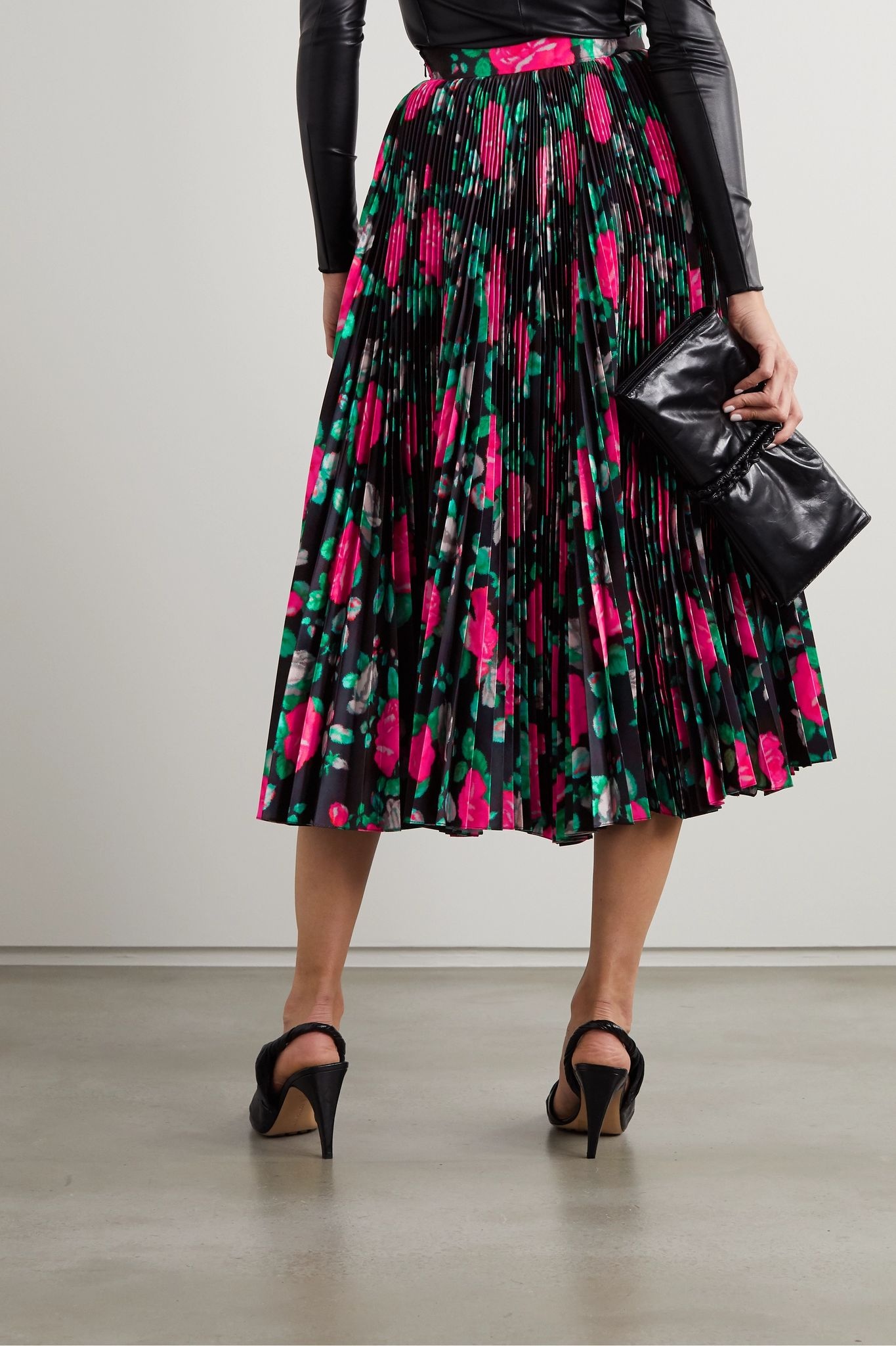 Pleated floral-print taffeta midi skirt - 3