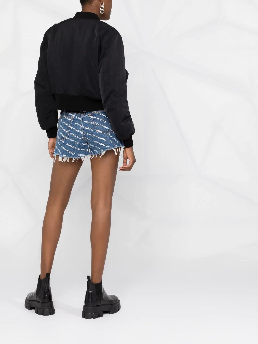 logo-print denim shorts - 6