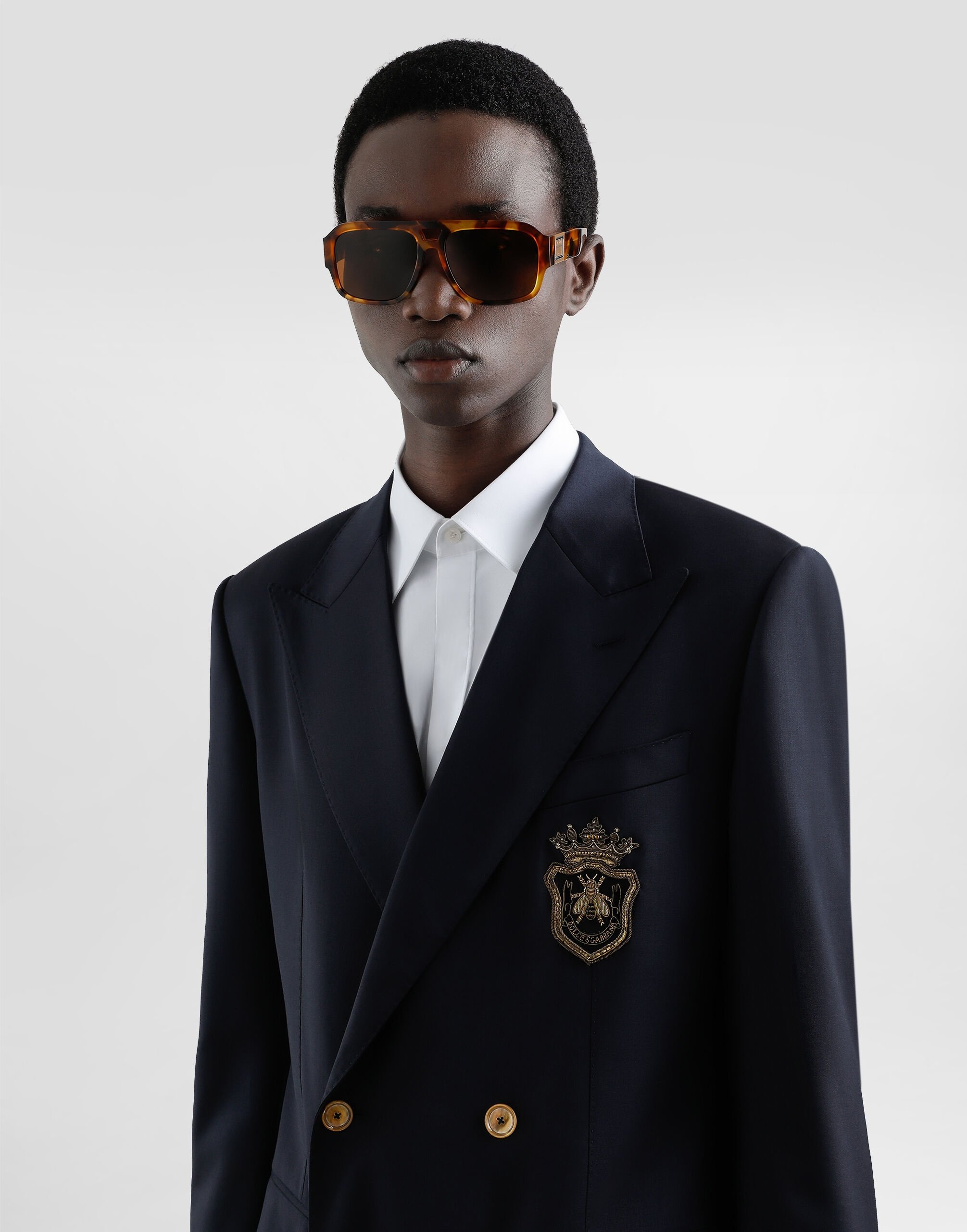 Double-breasted wool jacket with patch - 4