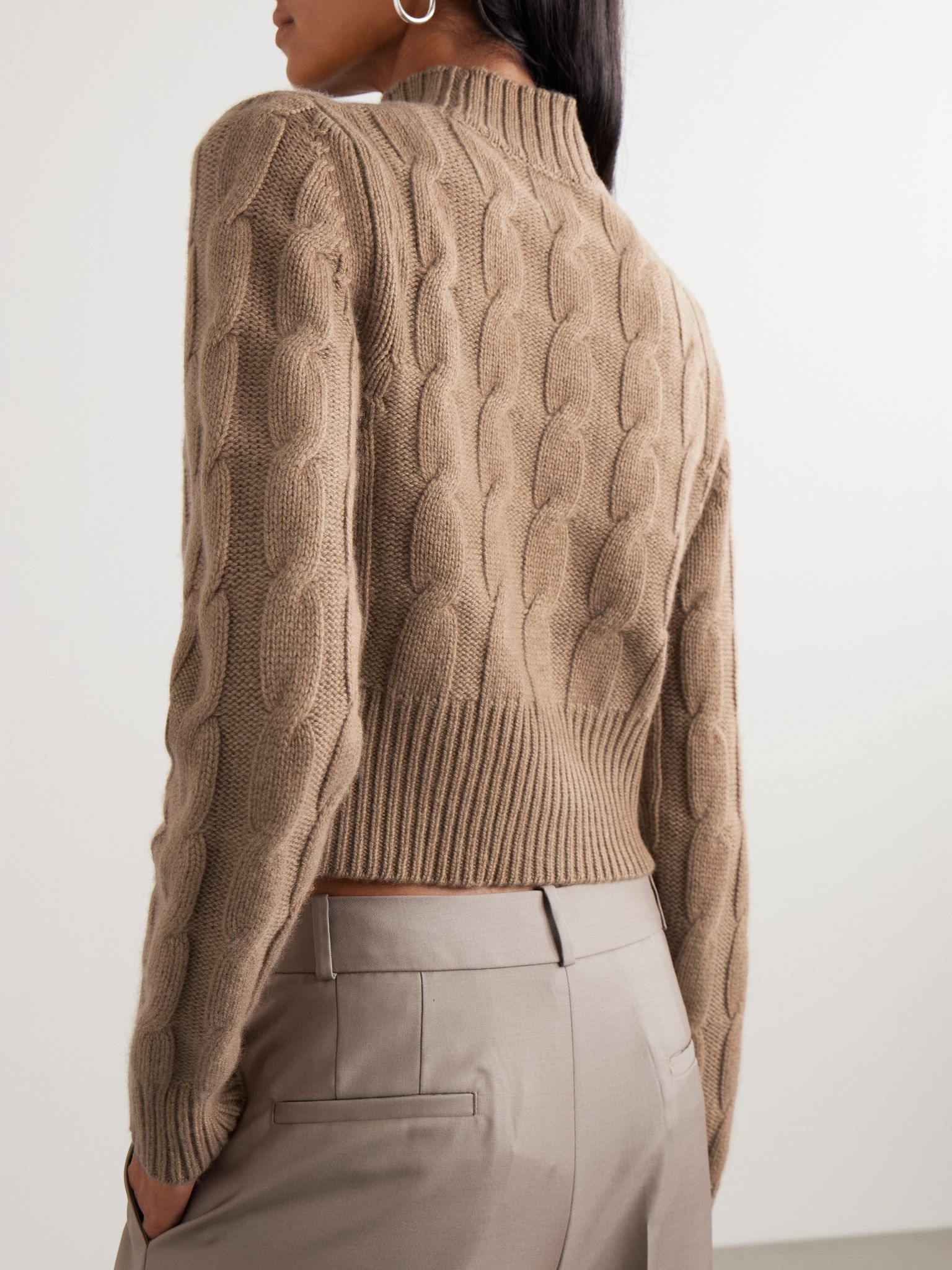 Murano cropped cable-knit organic cashmere turtleneck sweater Camel - 3